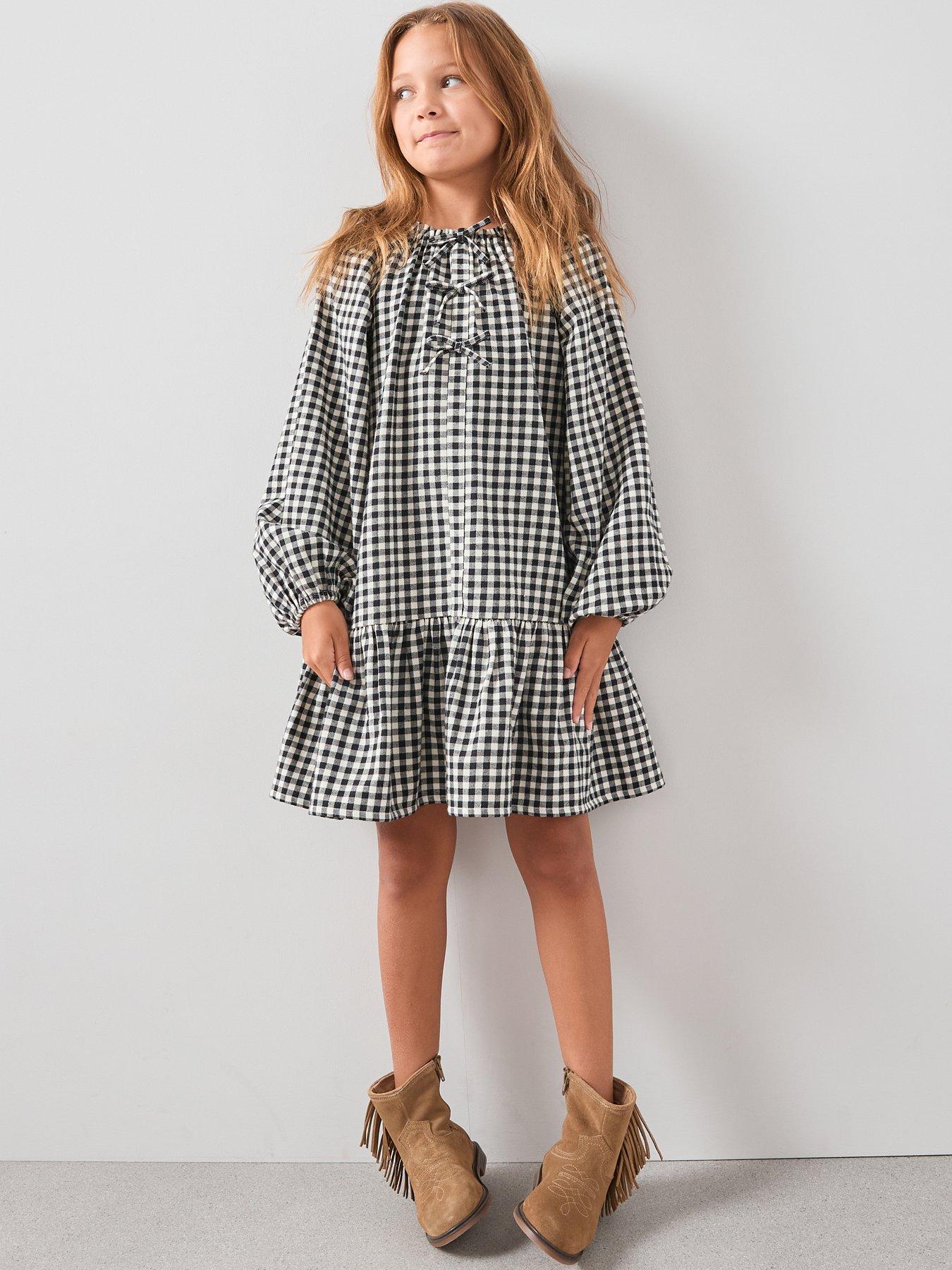 The Very Collection Girls Bow Check Dress - Black