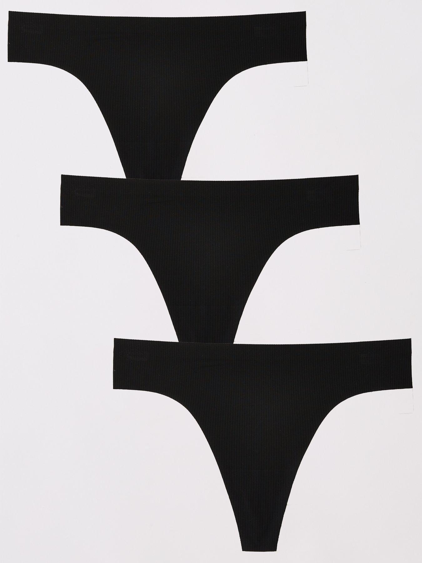 The Very Collection 3 Pack 2nd Skin Ribbed Thongs - Black