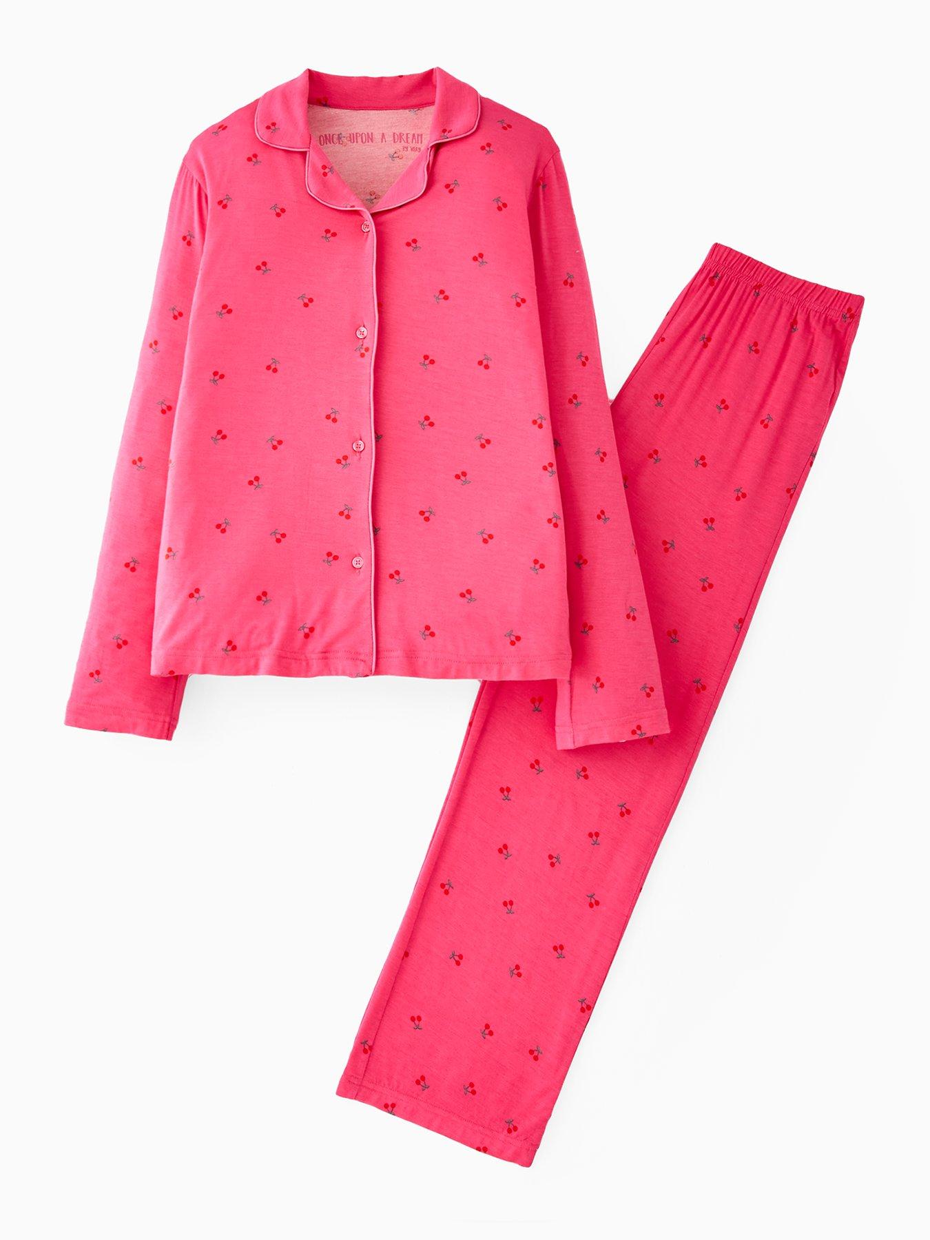 V by Very Girls Cherry Jersey Revere Pyjamas - Print