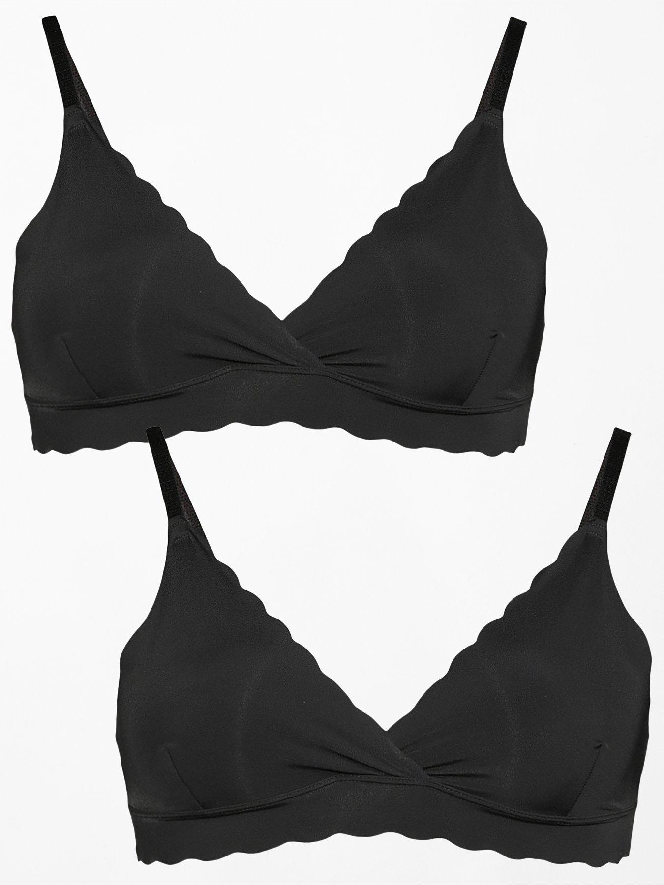The Very Collection 2Pk No Vpl Scallop Edge V Neck Bralet - Black