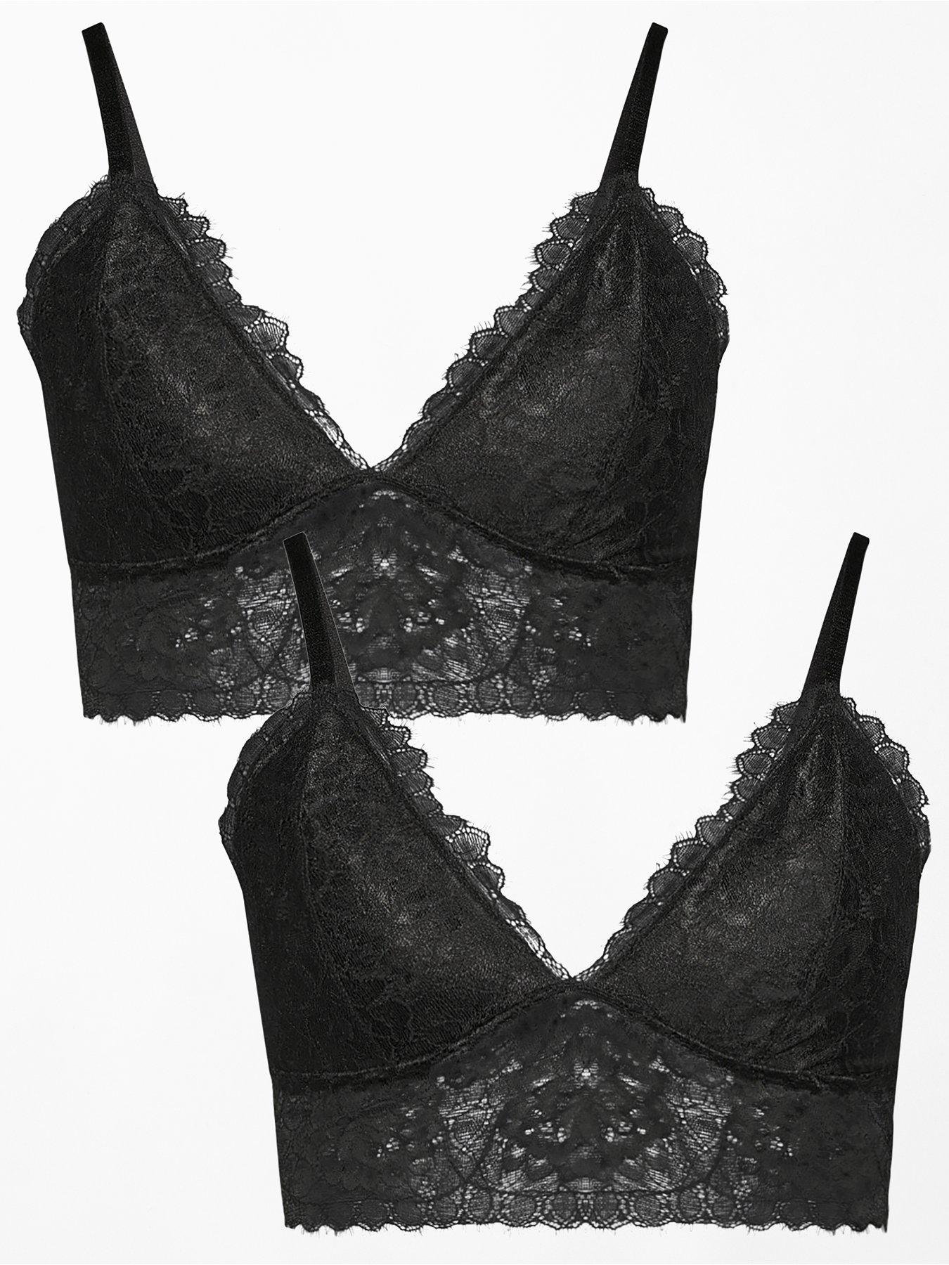 The Very Collection 2 Pack Lace Bralettes - Black