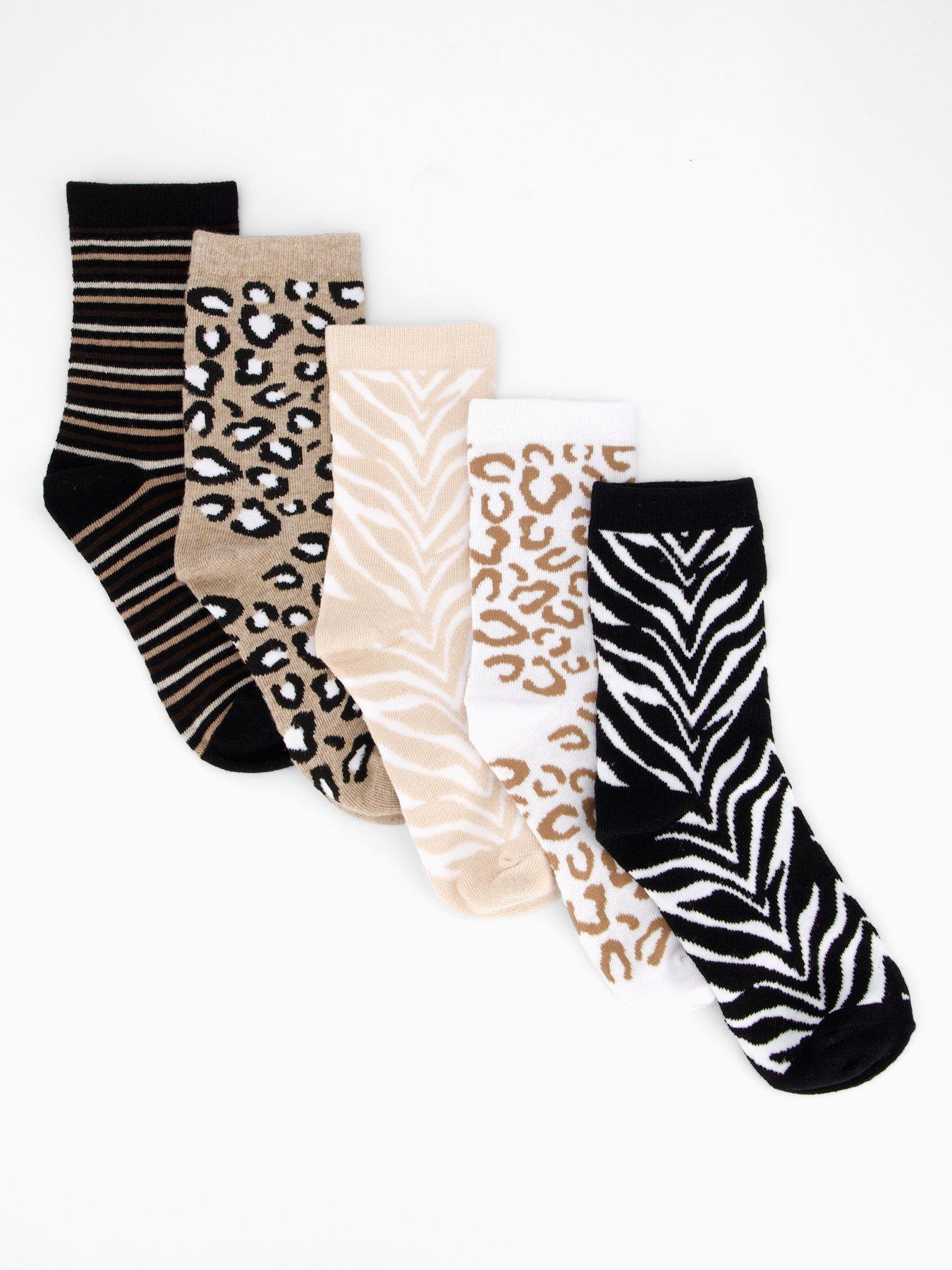 V by Very 5 Pack Animal Print Ankle Socks - Beige