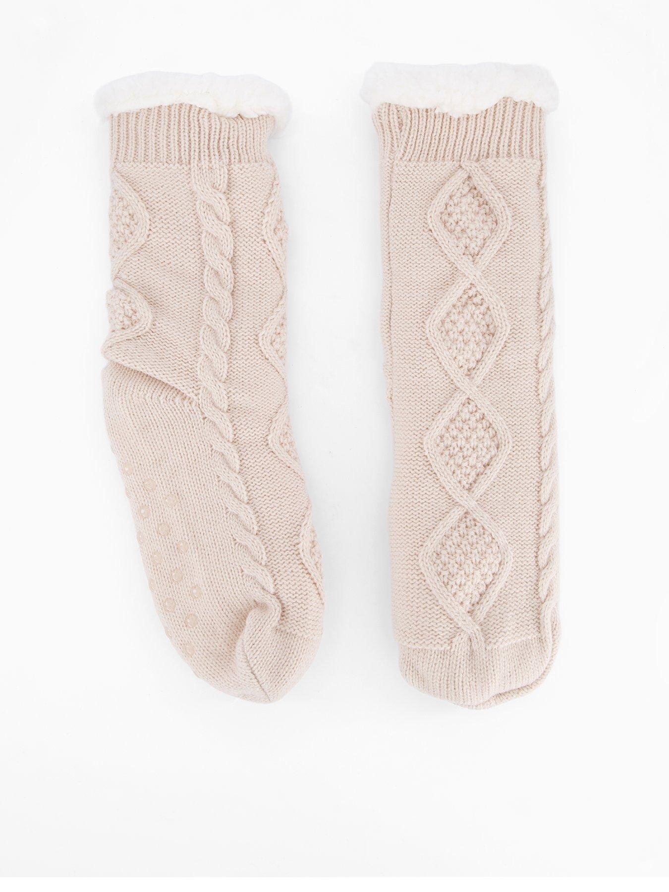 The Very Collection Cable Fleece Lined Socks - Beige
