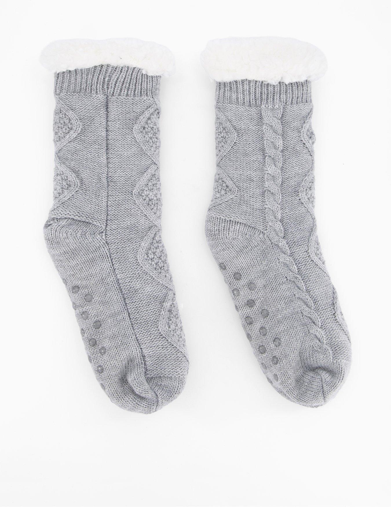 The Very Collection Cable Fleece Lined Socks - Grey