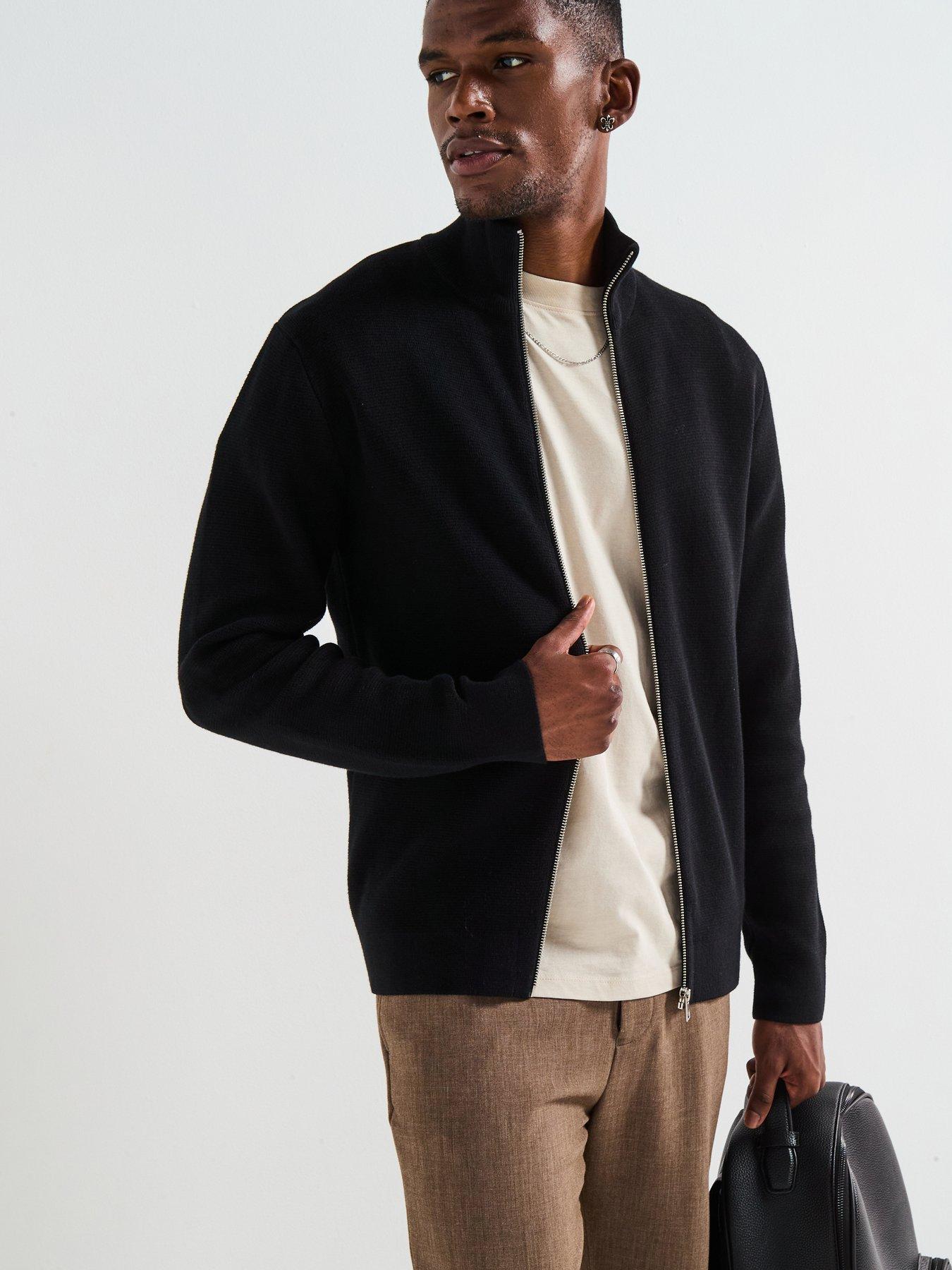 Jack & Jones Miliano Zip Through Knitted Cardigan - Black