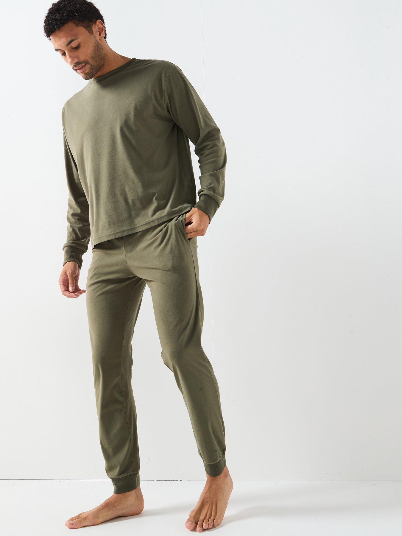 Image 1 of 6 of Jack & Jones Solid Loungewear Top and Bottom Set - Green