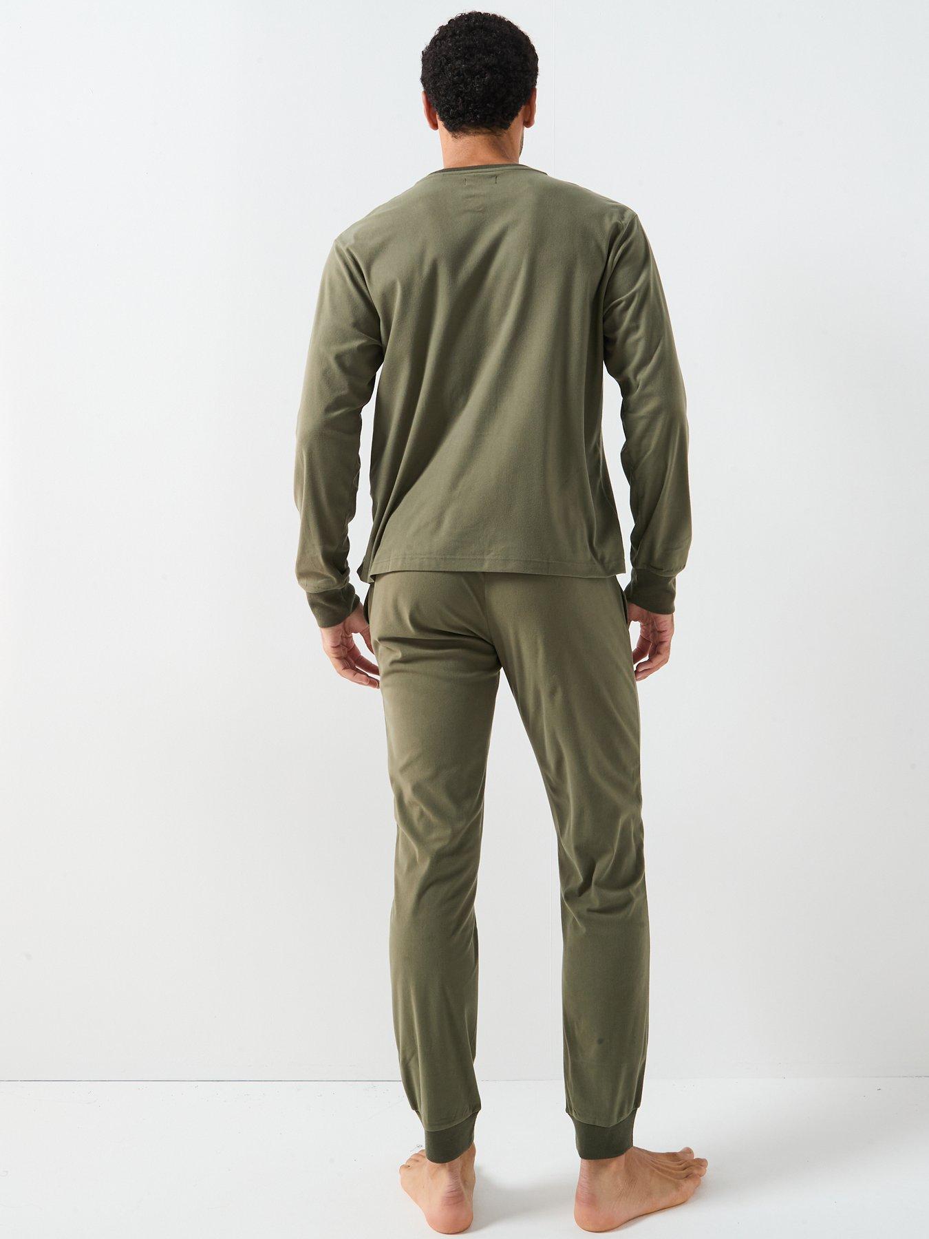 Image 2 of 6 of Jack & Jones Solid Loungewear Top and Bottom Set - Green