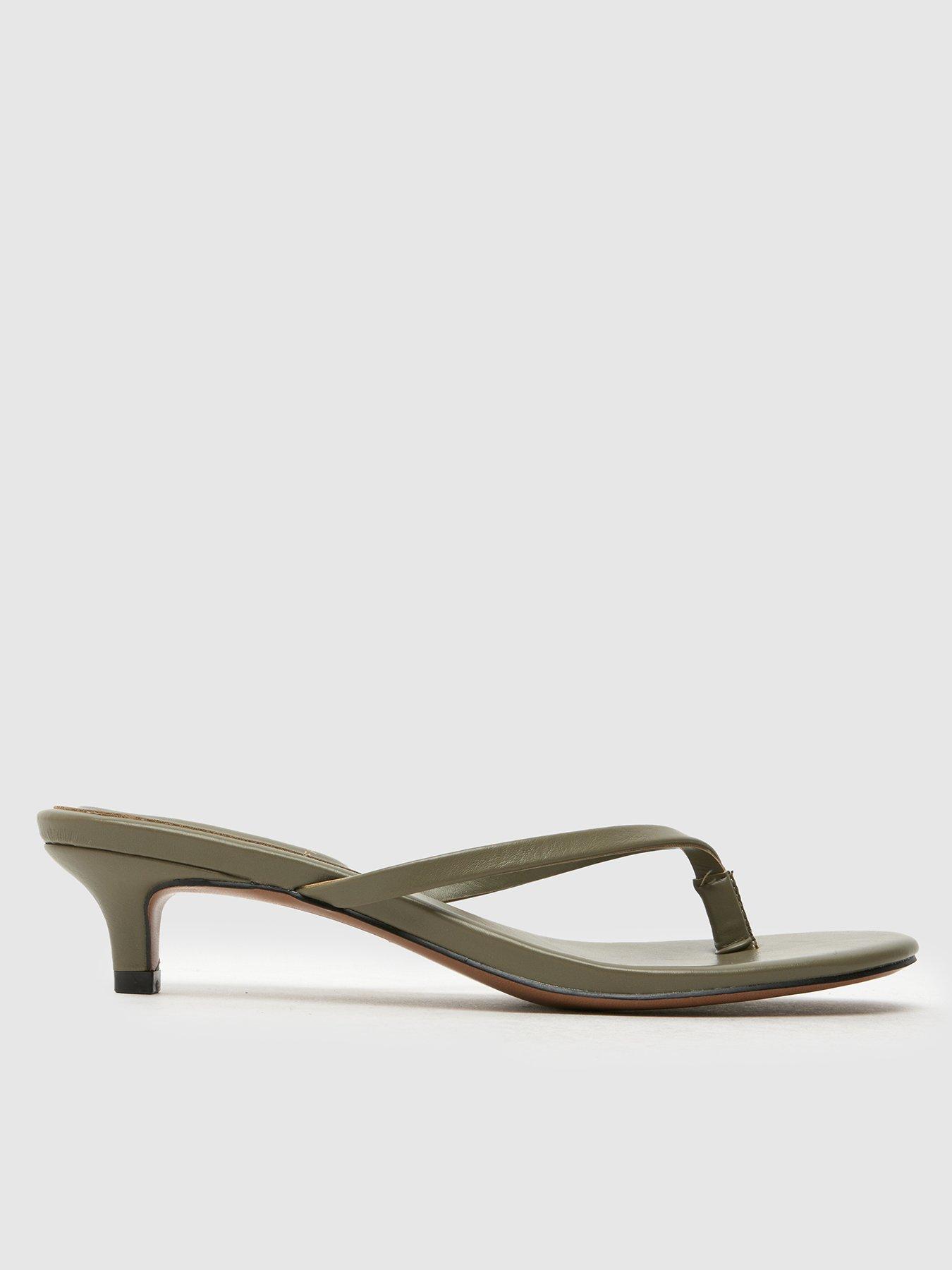 Schuh Sunnie Toe Post Kitten Heel Sandals - Khaki