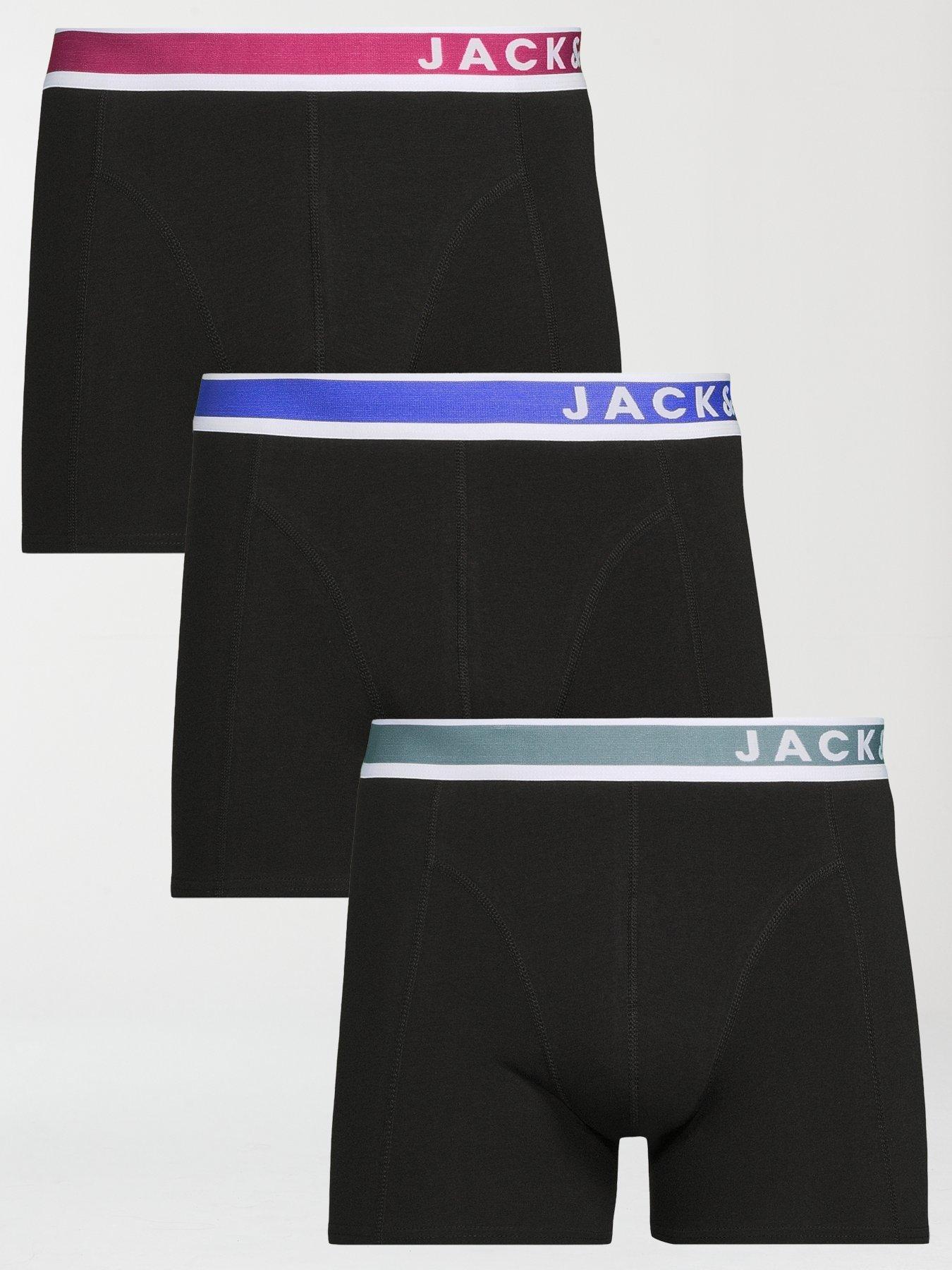 Image 1 of 3 of Jack & Jones Easton 3 Pack Logo Waistband Trunks - Black