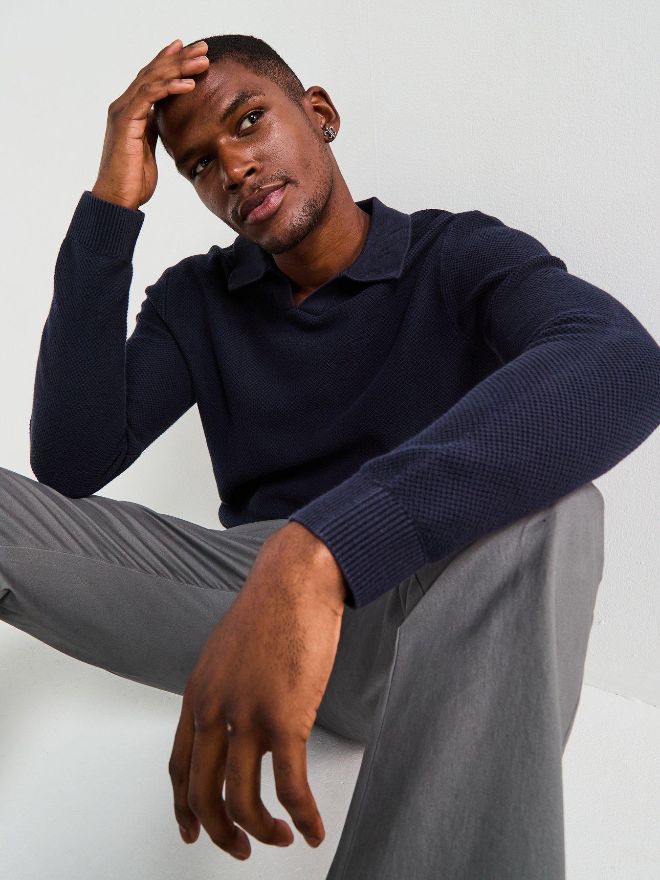 Jack & Jones Easton Split Neck Knitted Jumper - Navy