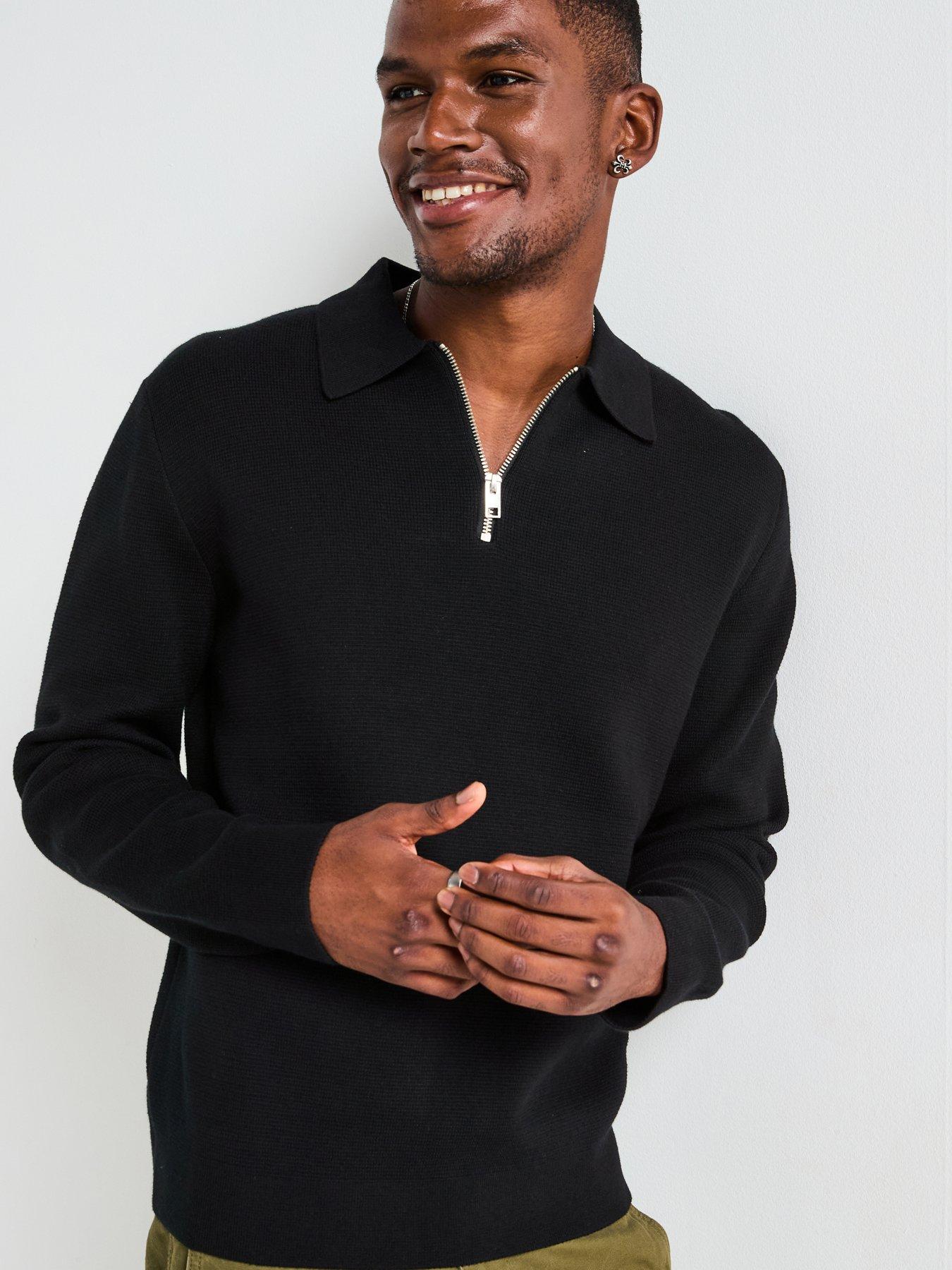 Jack & Jones Milano Stretch Zipped Knitted Polo Shirt - Black