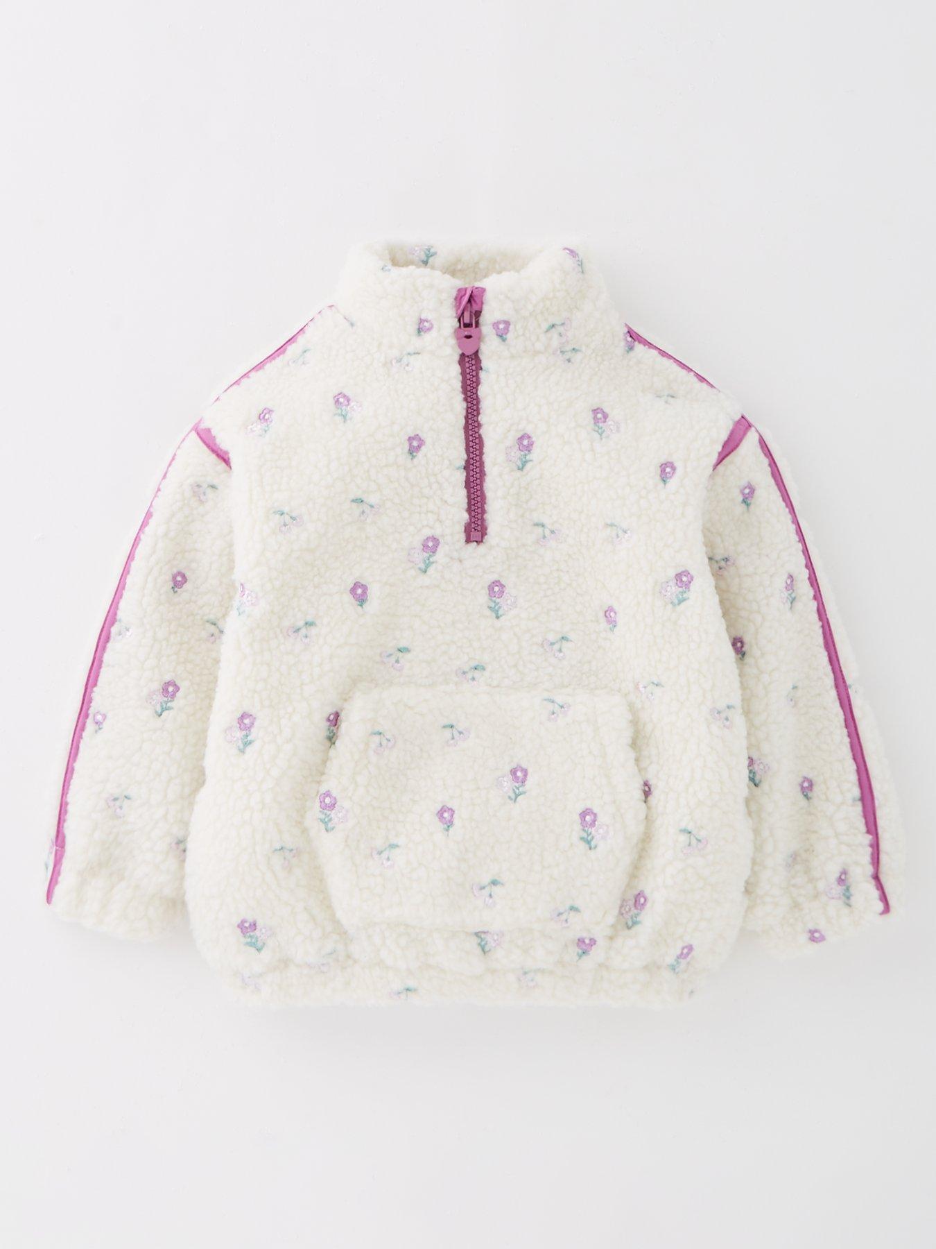Image 1 of 4 of The Very Collection Girls Borg Half Zip Embroidered Jumper - Cream