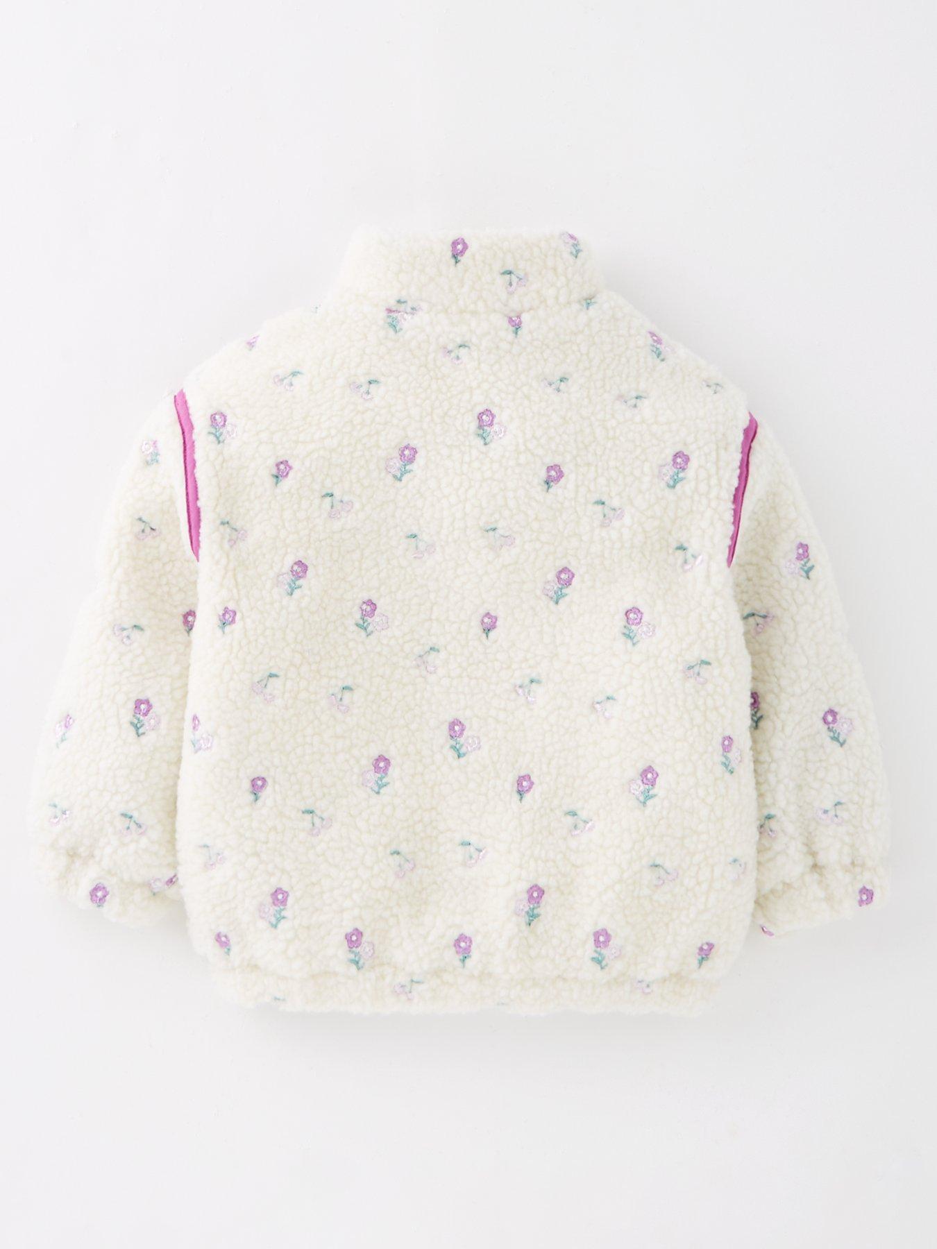 Image 2 of 4 of The Very Collection Girls Borg Half Zip Embroidered Jumper - Cream