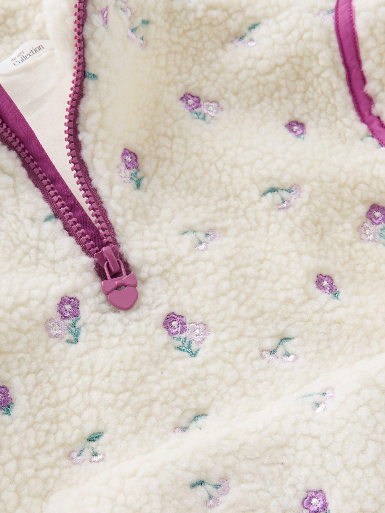 Image 3 of 4 of The Very Collection Girls Borg Half Zip Embroidered Jumper - Cream