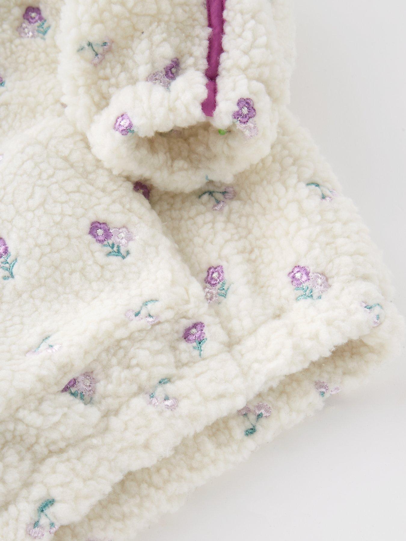 Image 4 of 4 of The Very Collection Girls Borg Half Zip Embroidered Jumper - Cream