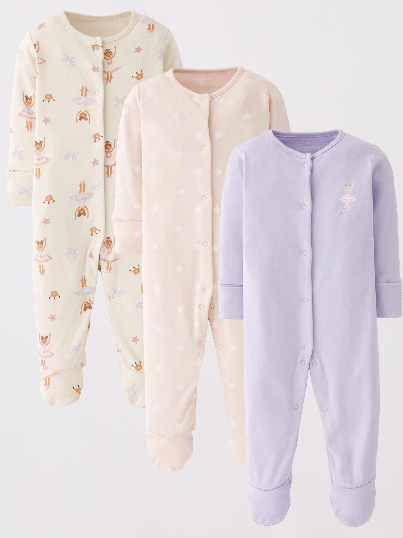 the-very-collection-baby-3-pack-ballerina-print-sleepsuits-cream