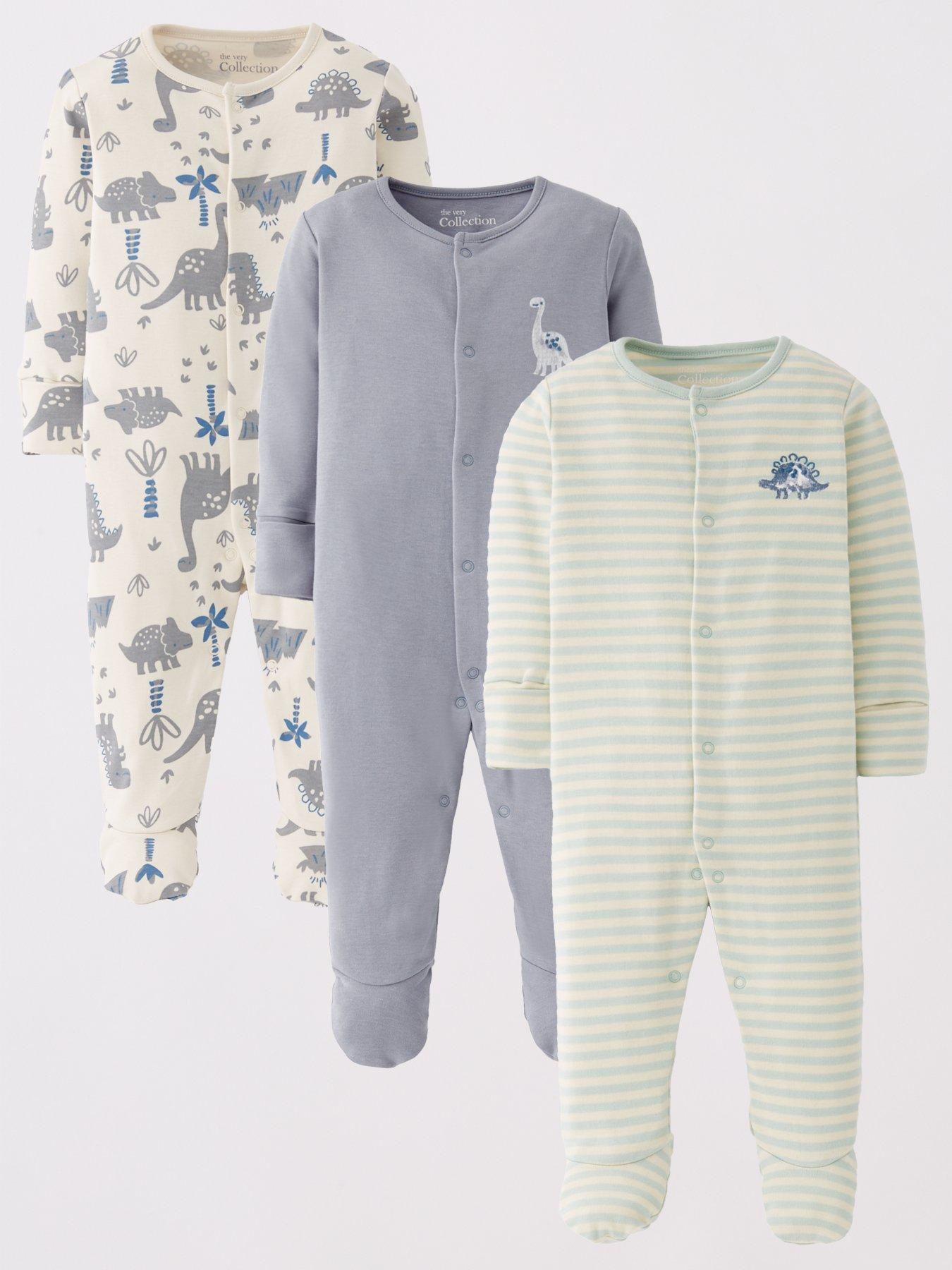 The Very Collection Baby 3Pk Dino Print Sleepsuits - Blue