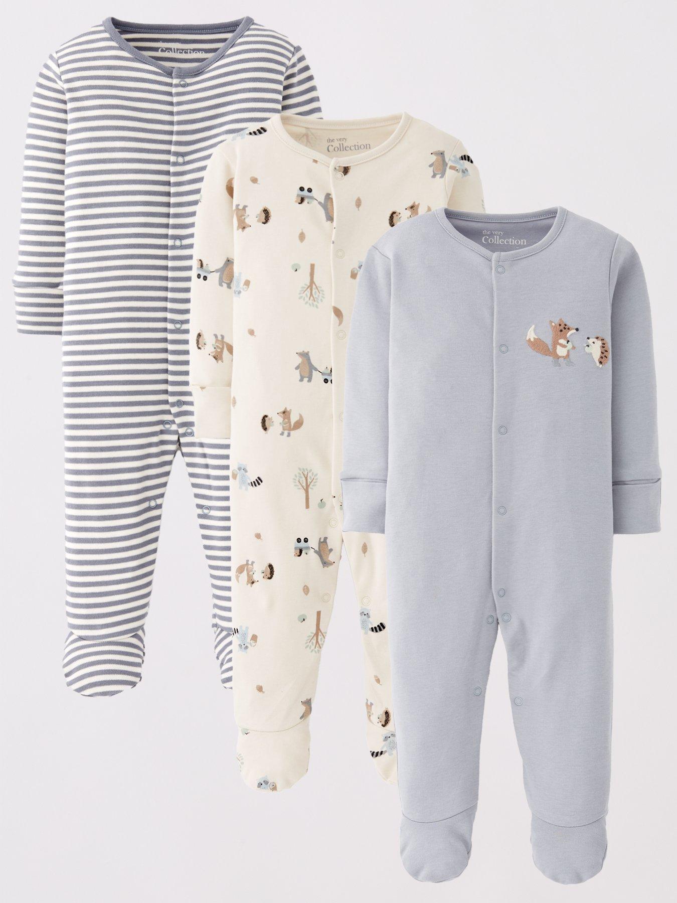 The Very Collection Baby 3Pk Woodland Stripe Sleepsuits