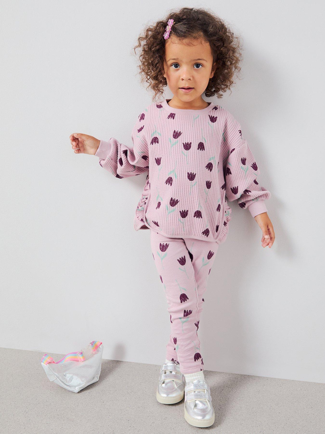 Mini V by Very Girls Waffle Top And Jersey Legging Set - Print