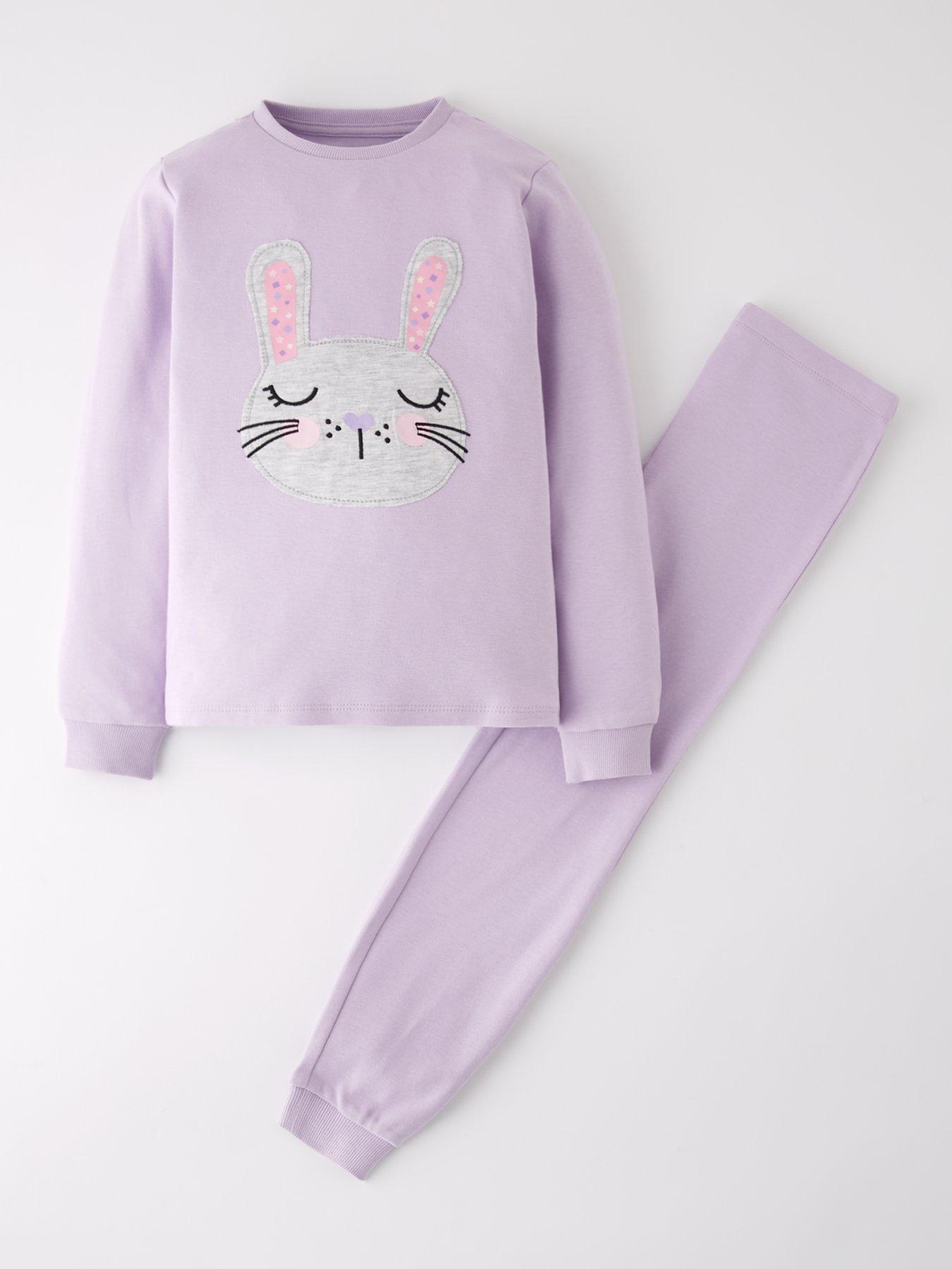 Mini V by Very Girls Applique Bunny Long Sleeve PJ Set - Purple