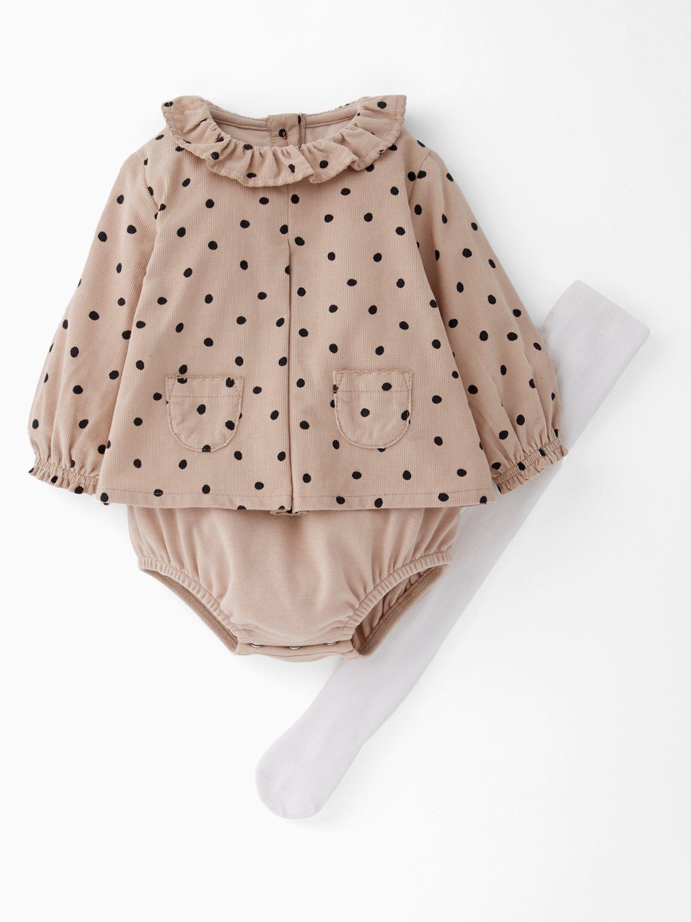 Image 1 of 5 of The Very Collection Baby Girls Polka Bloomer With Cream Tights - Brown