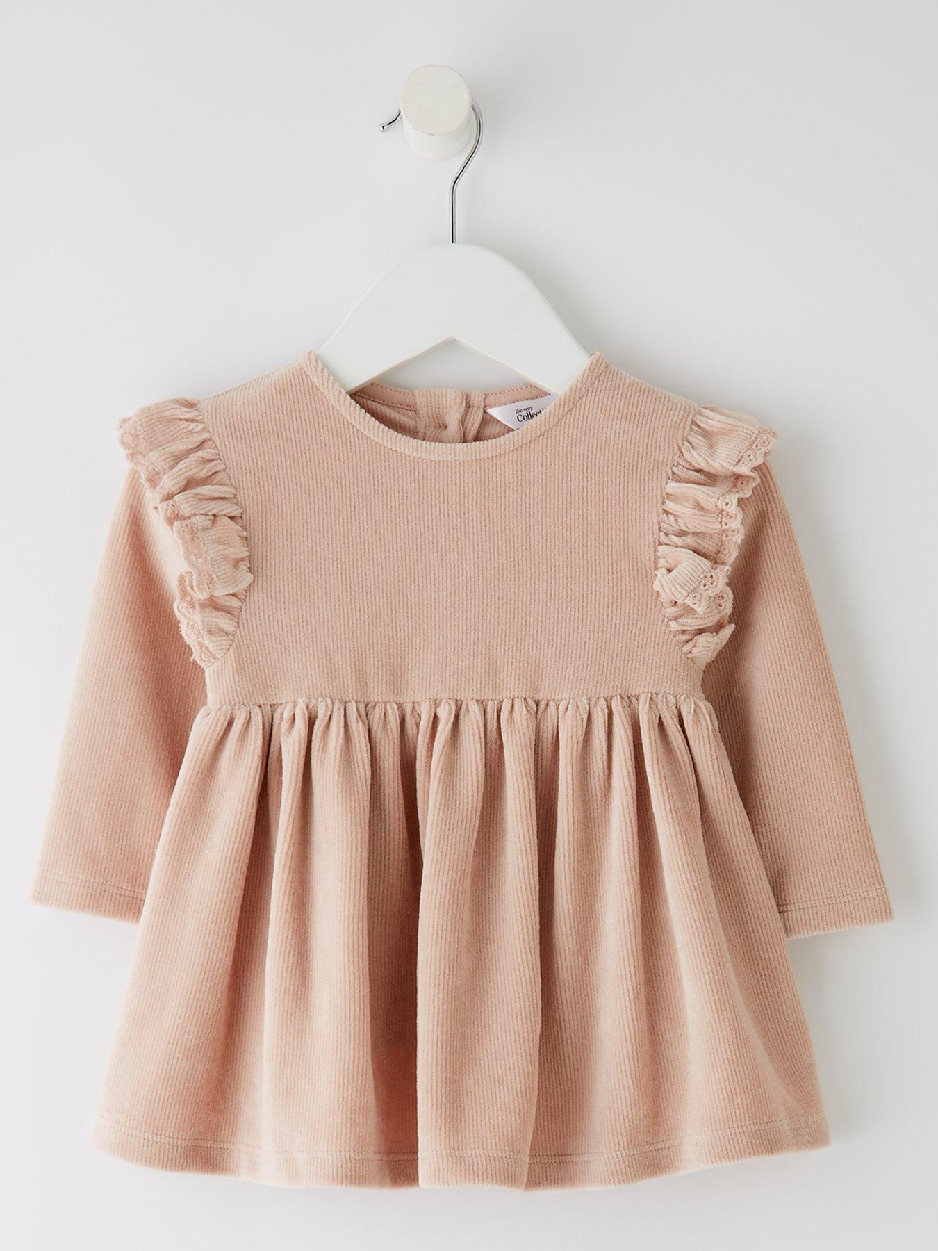The Very Collection Baby Girls Rib Velour Frill Dress - Pink