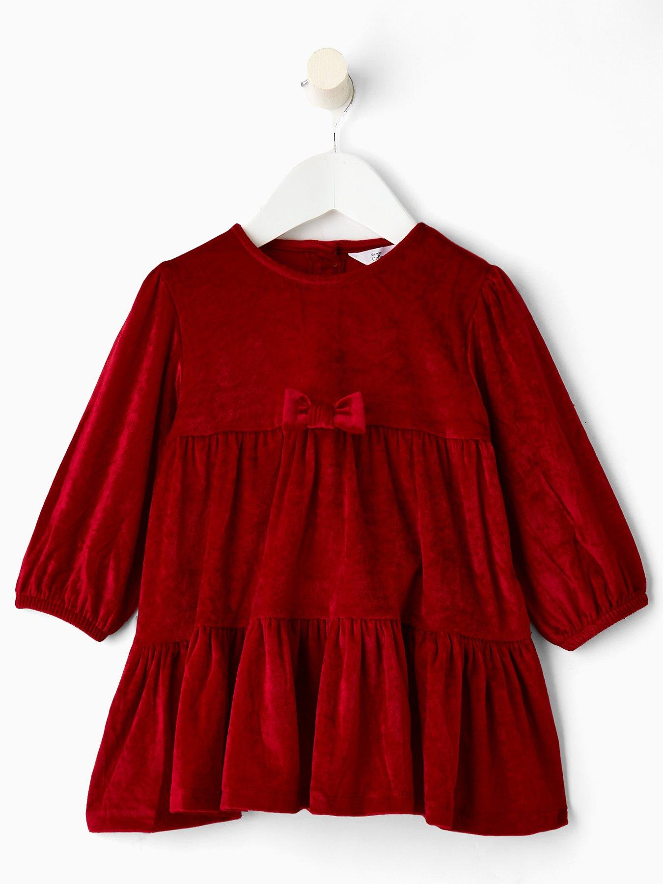 The Very Collection Baby Girls Velvet Bow Dress - Red