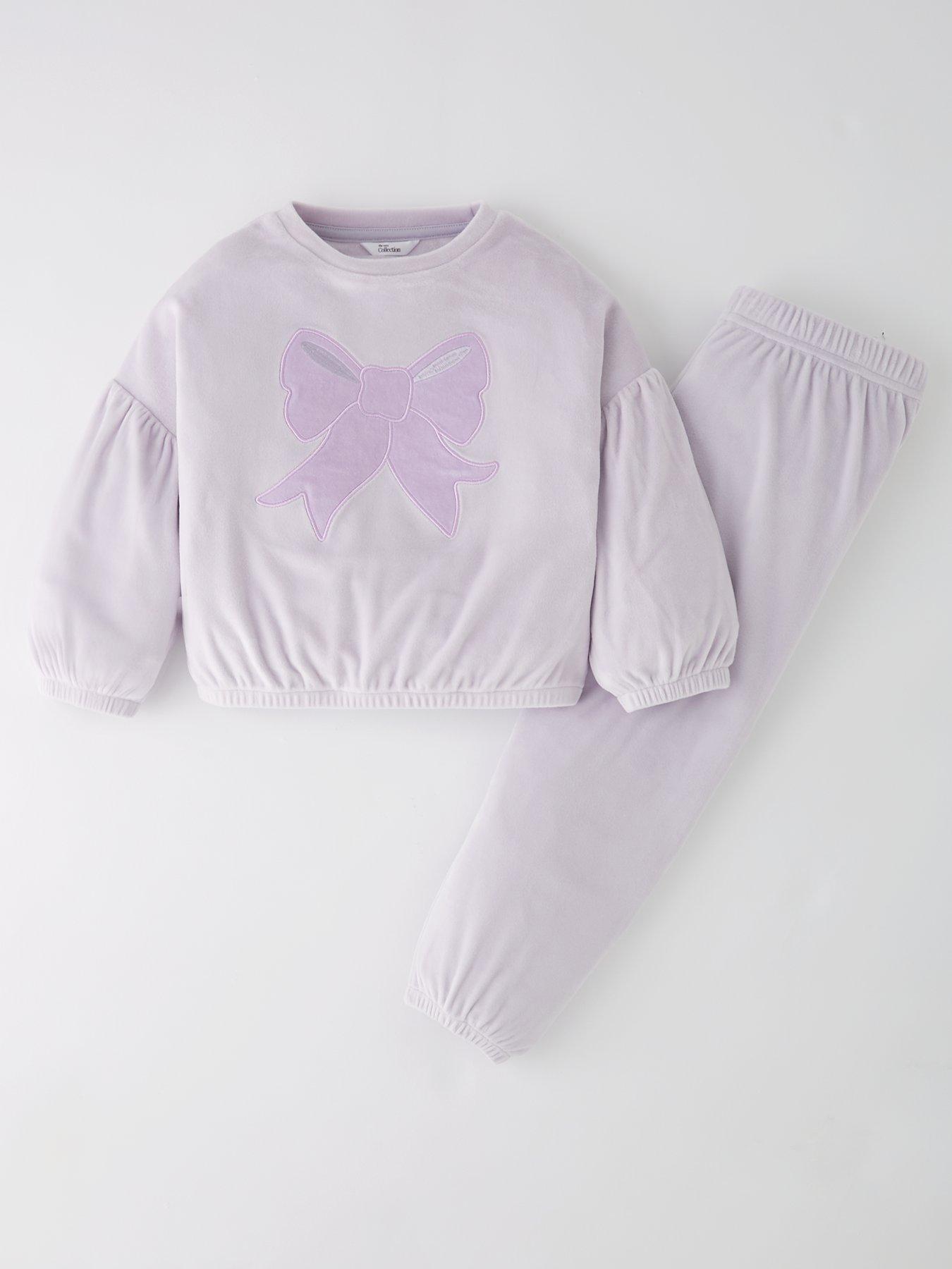 The Very Collection Girls Bow Applique Fleece Pyjamas - Purple