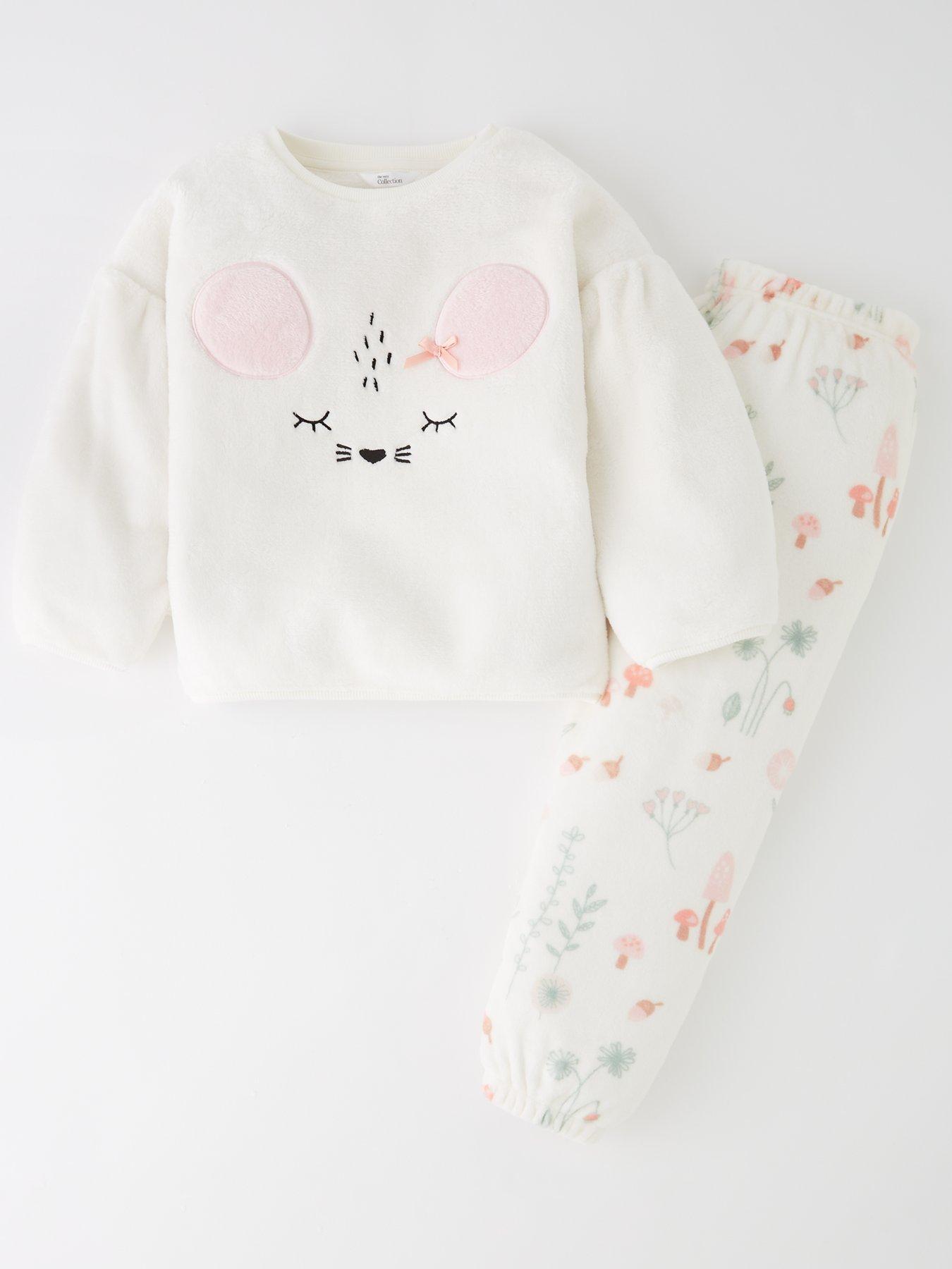 the-very-collection-girls-mouse-printed-fleece-pyjama-set-cream