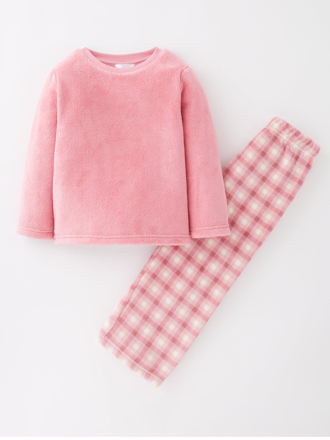 The Very Collection Girls Fleece And Check Bottoms Pj Set - Pink