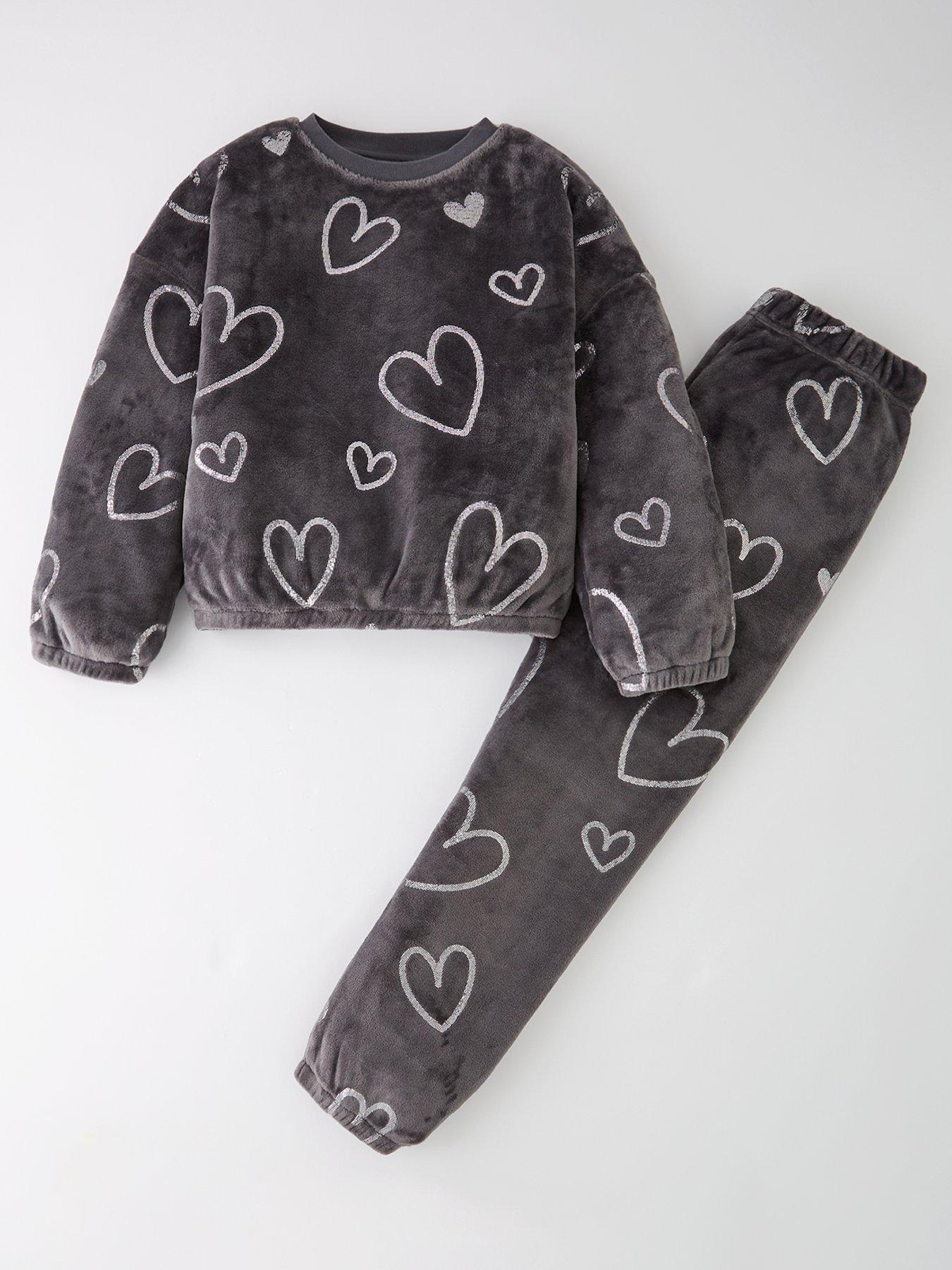 The Very Collection Girls Heart Print PJ Set - Black