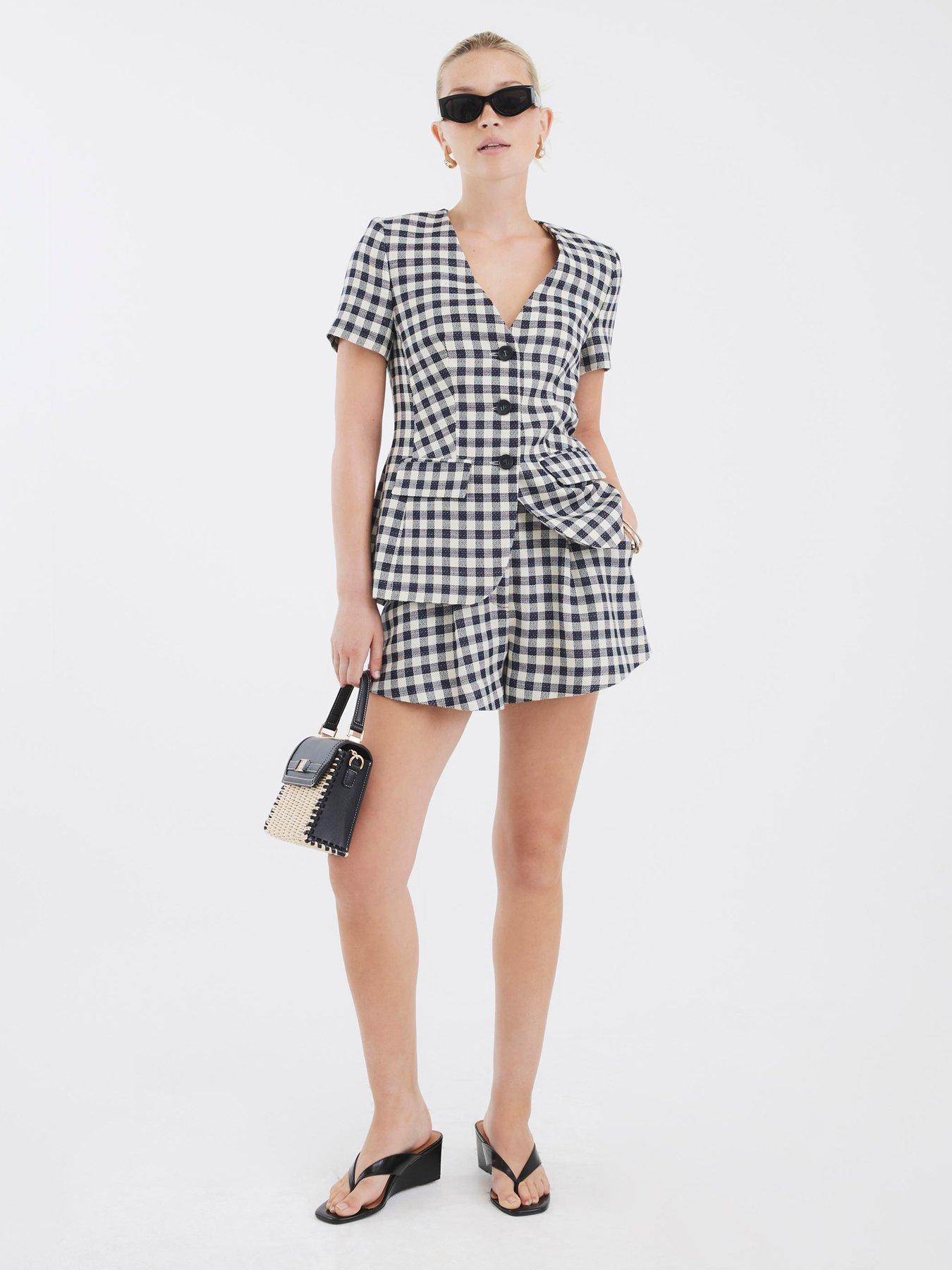 River Island Gingham Flare Shorts - Black