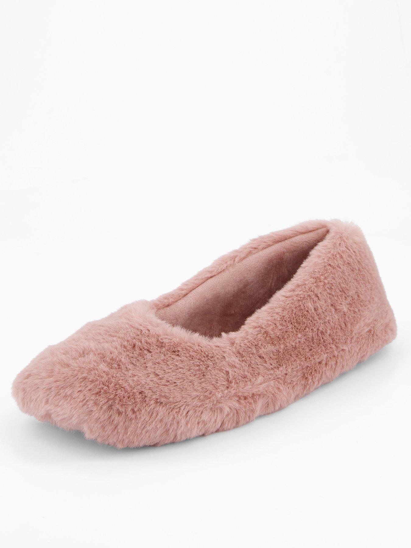 The Very Collection Faux Fur Ballerina Slippers - Pink