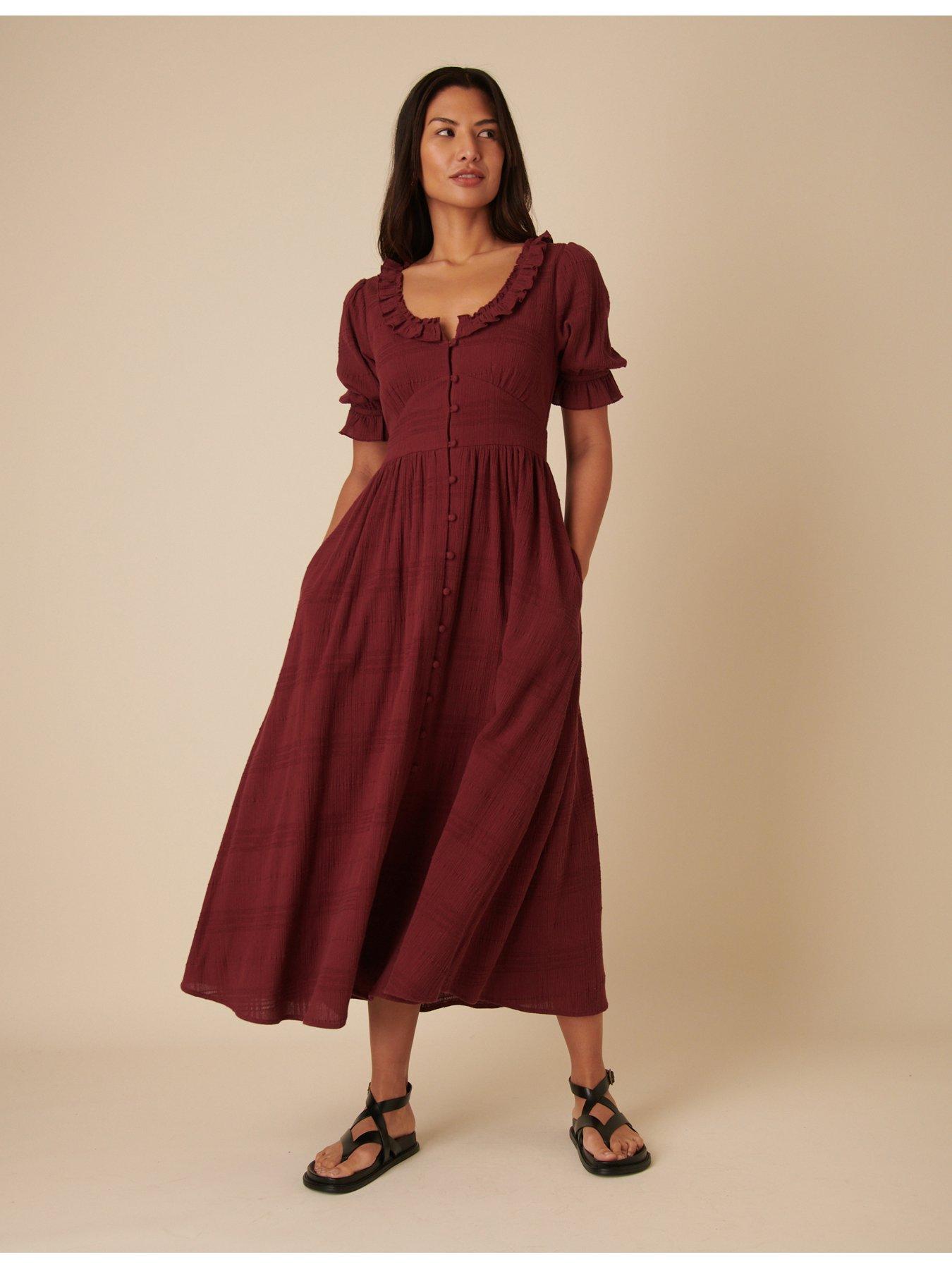 Nobodys Child Flossie Midaxi Dress Plain - Burgundy - Red
