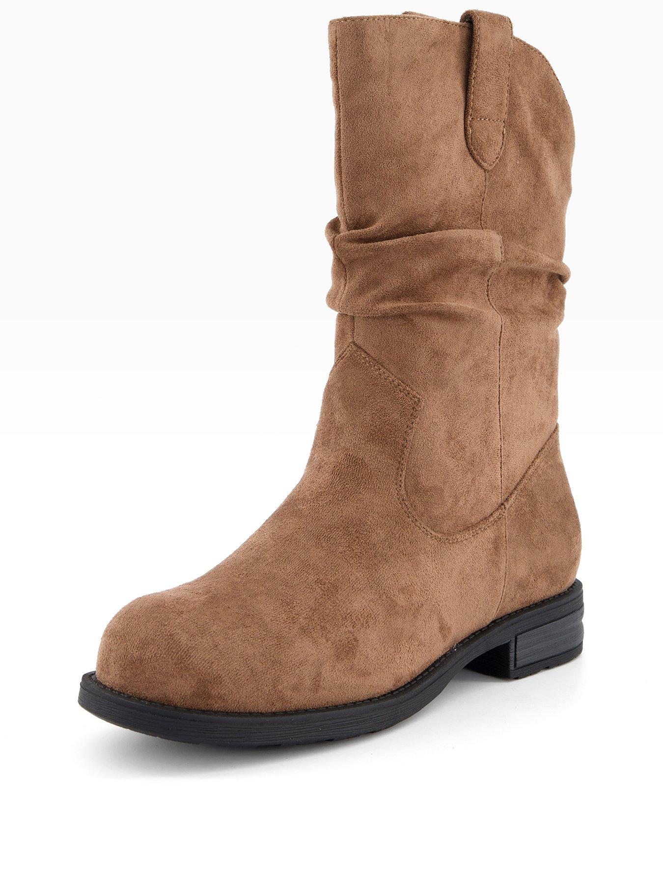 Image 2 of 6 of The Very Collection Wide Fit Flat Slouch Calf Boot - Brown