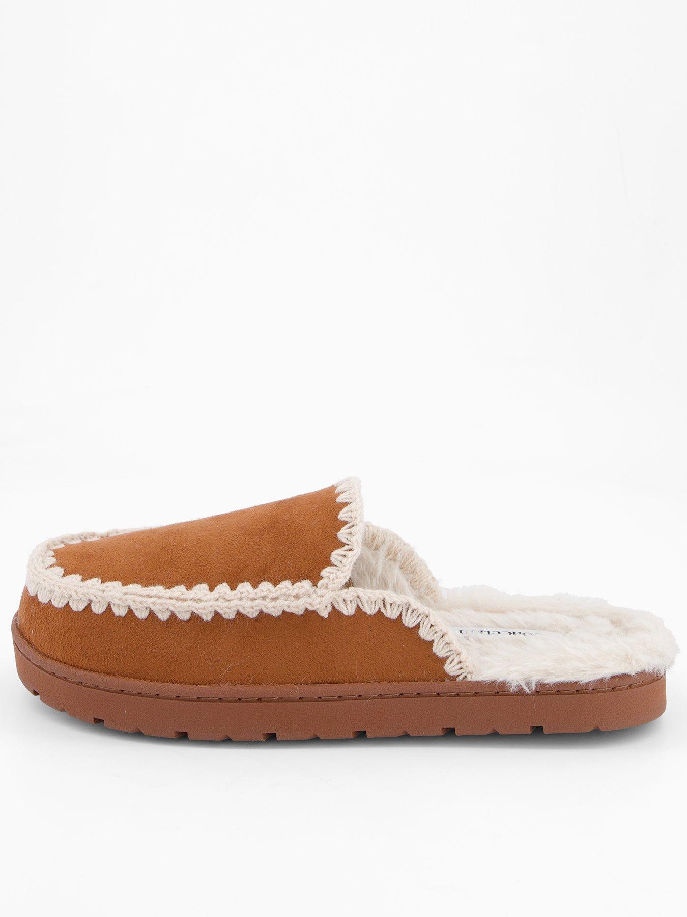 The Very Collection Faux Suede Stitch Detail Mule Slipper - Brown