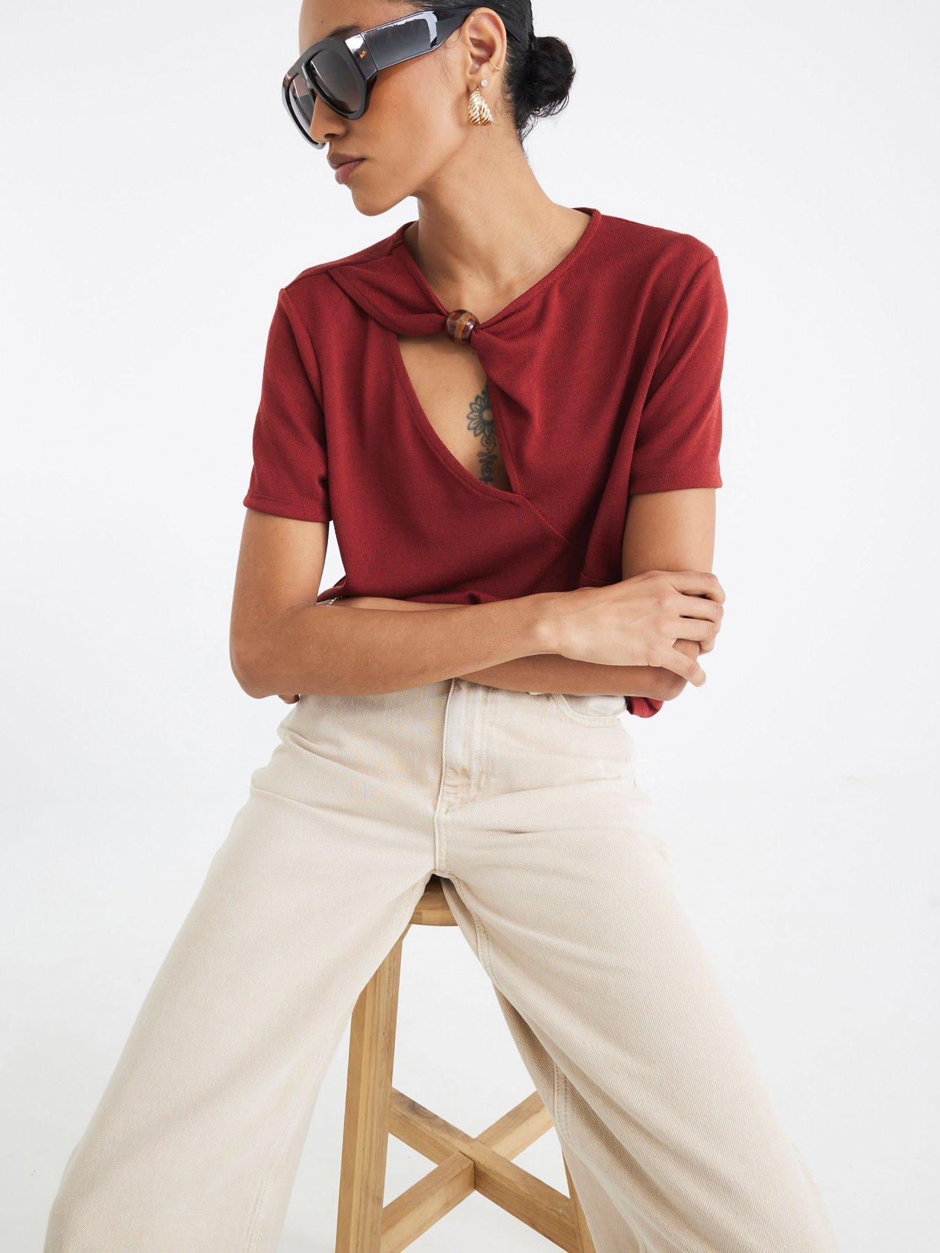 undefined Trim Neckline Tee - Brown