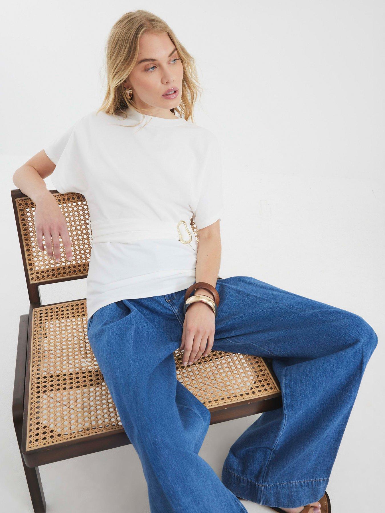 River Island Short Sleeve Belted T-Shirt - White