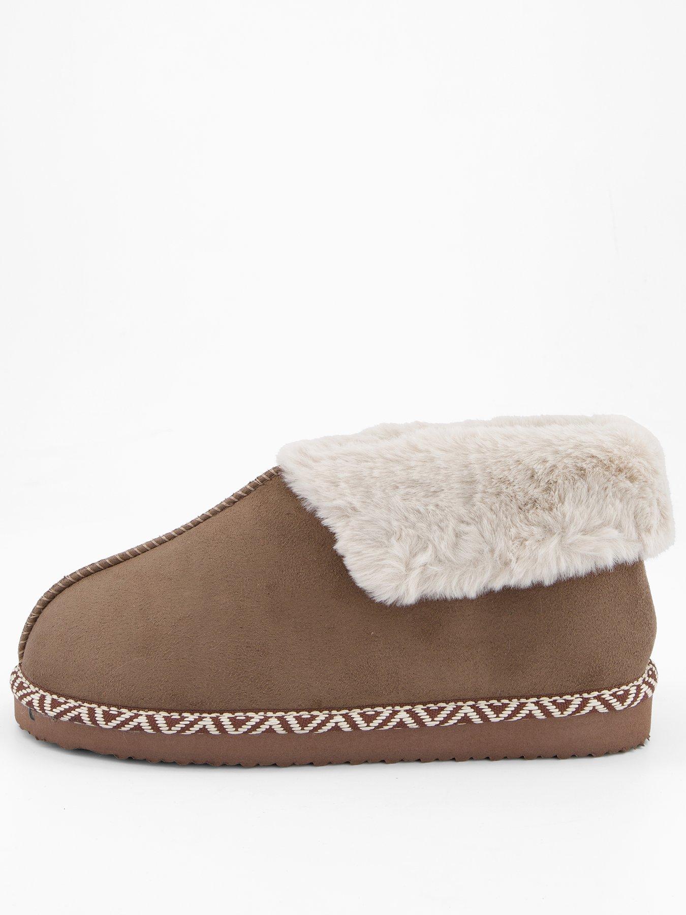 The Very Collection Aztec Faux Fur Slipper Boot - Brown