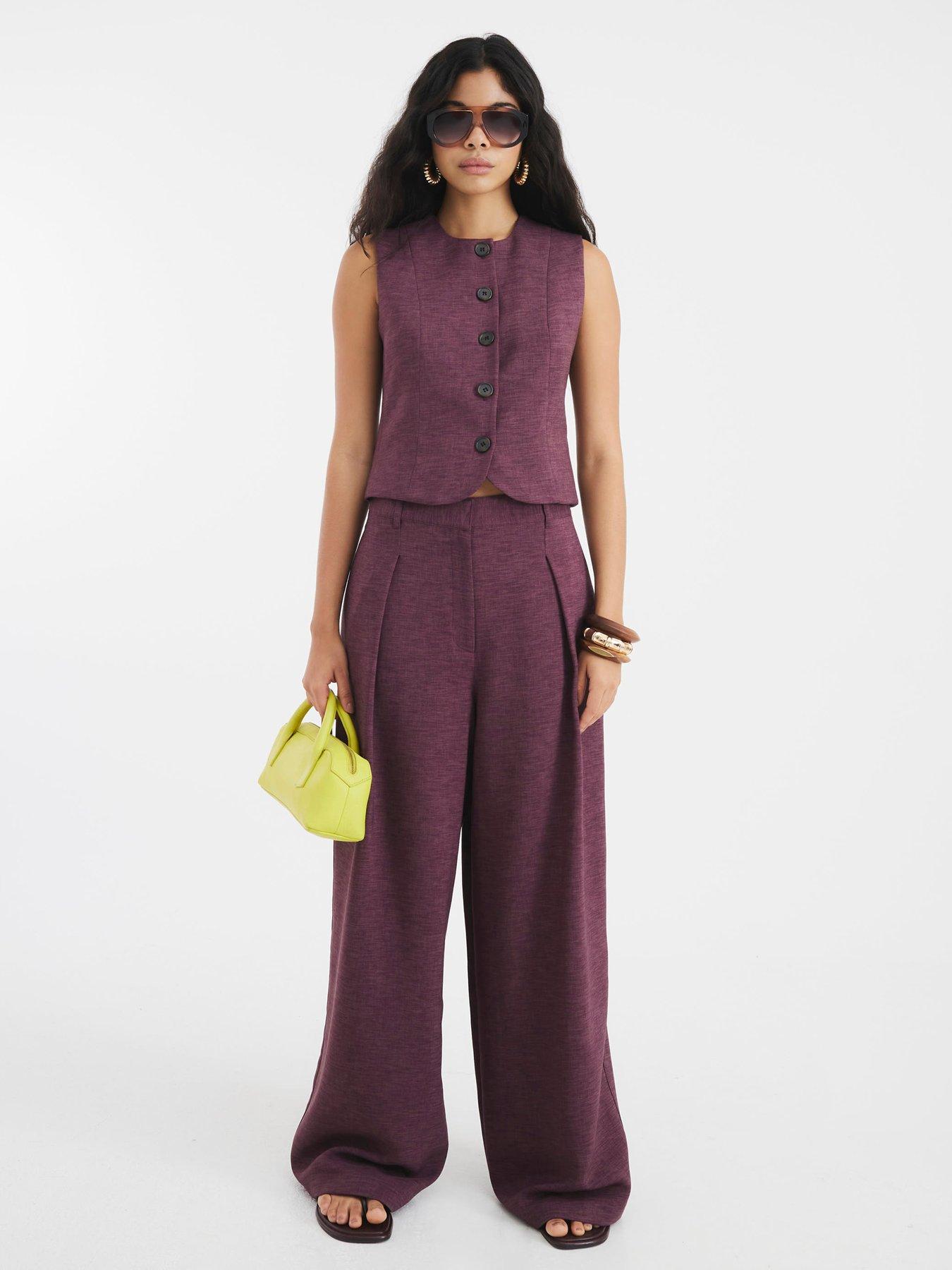 Image 1 of 4 of River Island Easy Wide Trouser - Purple