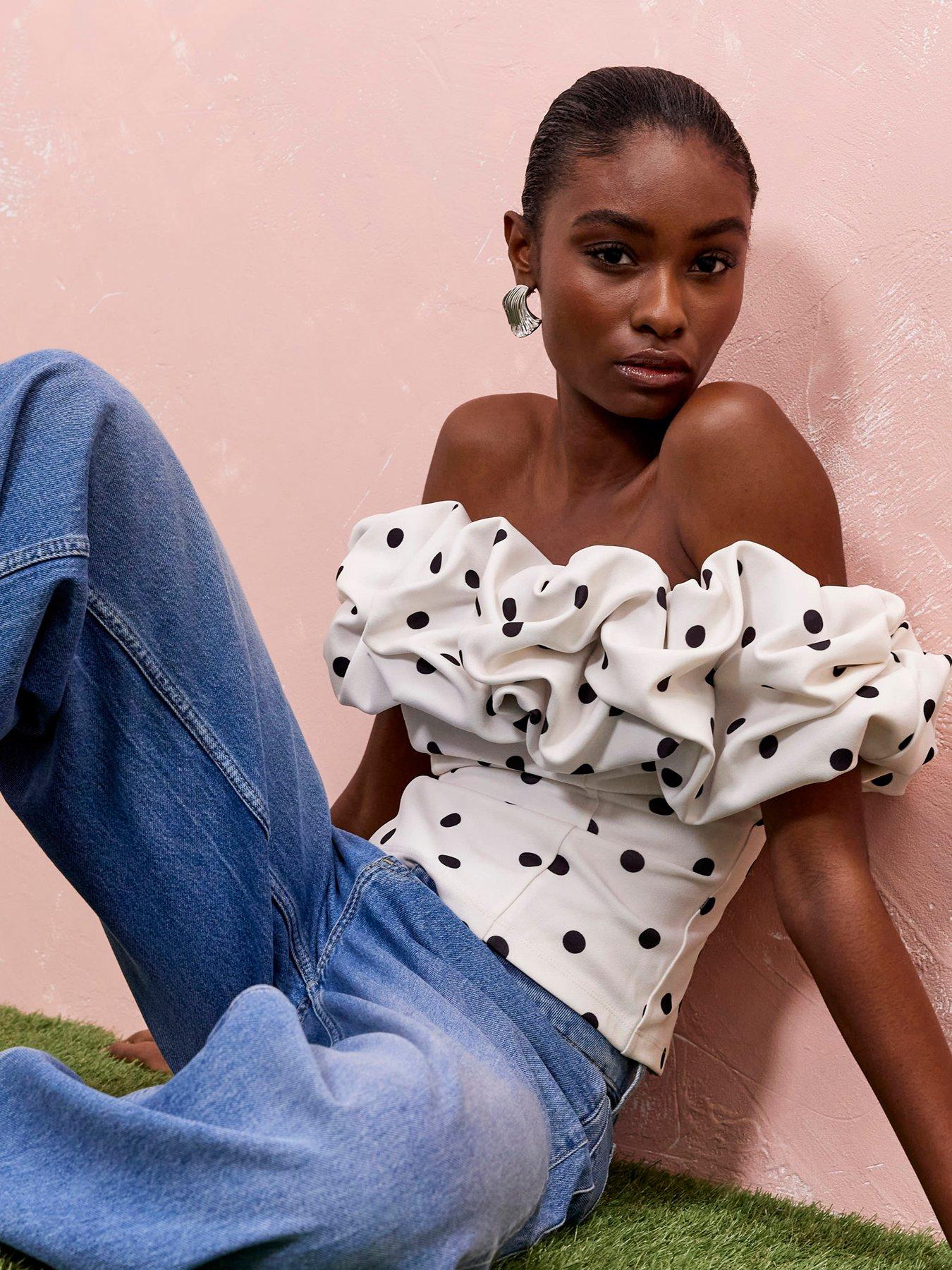 river-island-short-sleeve-ruffle-bardot-top-cream