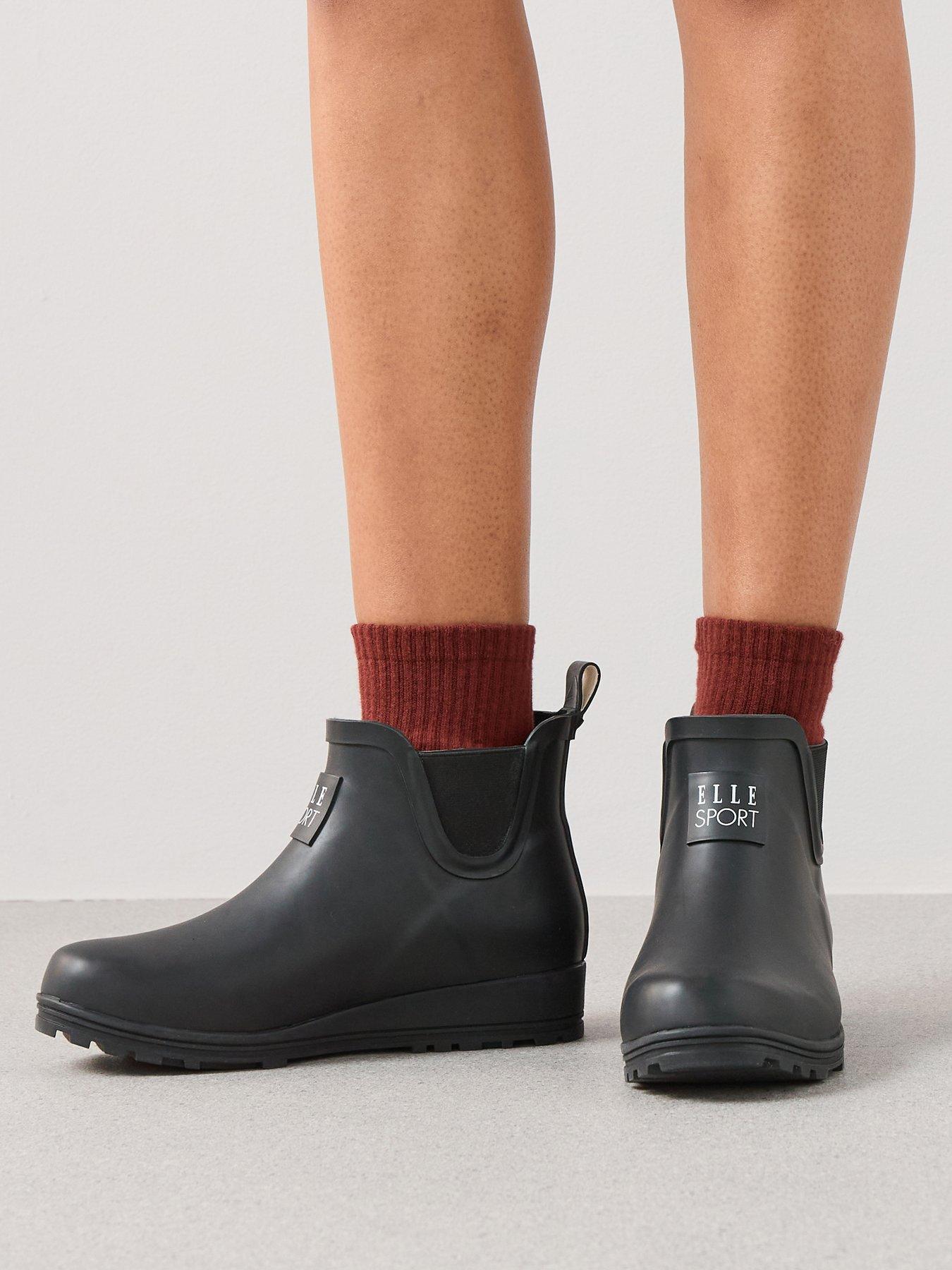 Elle Sport Wedge Ankle Wellington Boot - Black