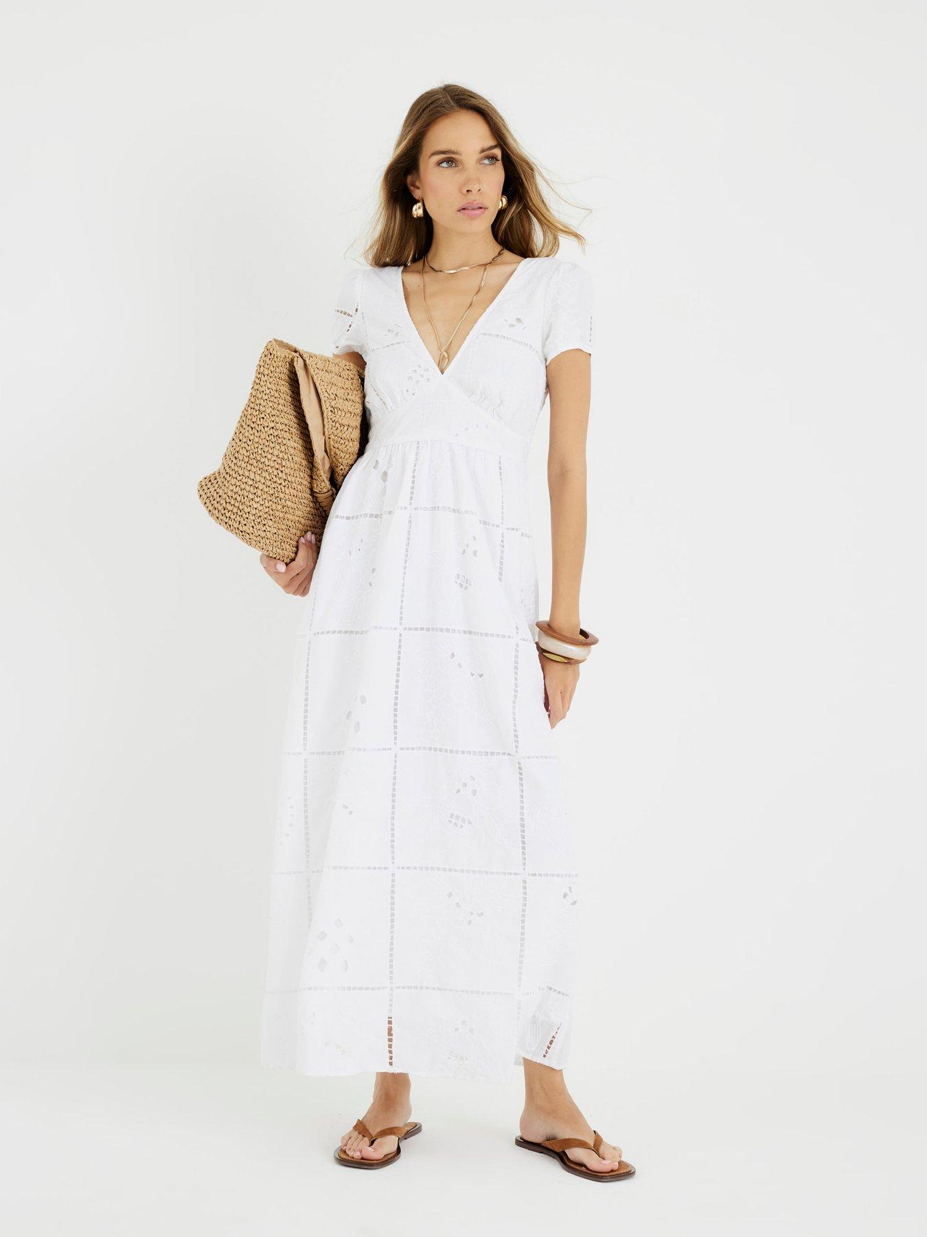 River Island Short Sleeve Cutwork Midi Dress - White | Very Ireland