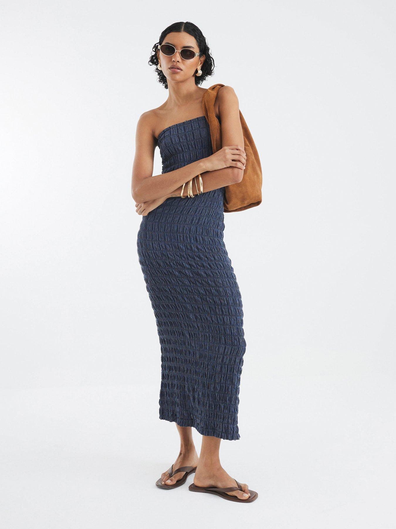 River Island Textured Bandeau Dress - Blue