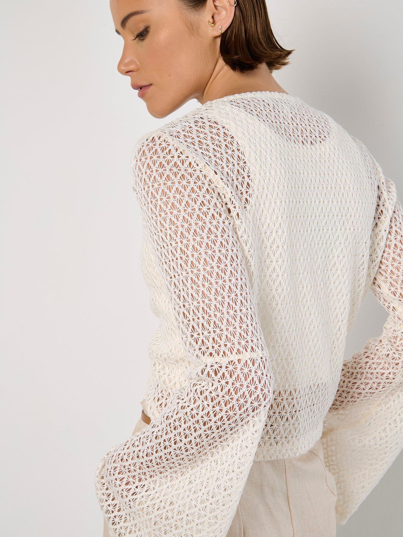 Image 2 of 5 of Apricot Crochet Mesh Bell Slv Cardigan