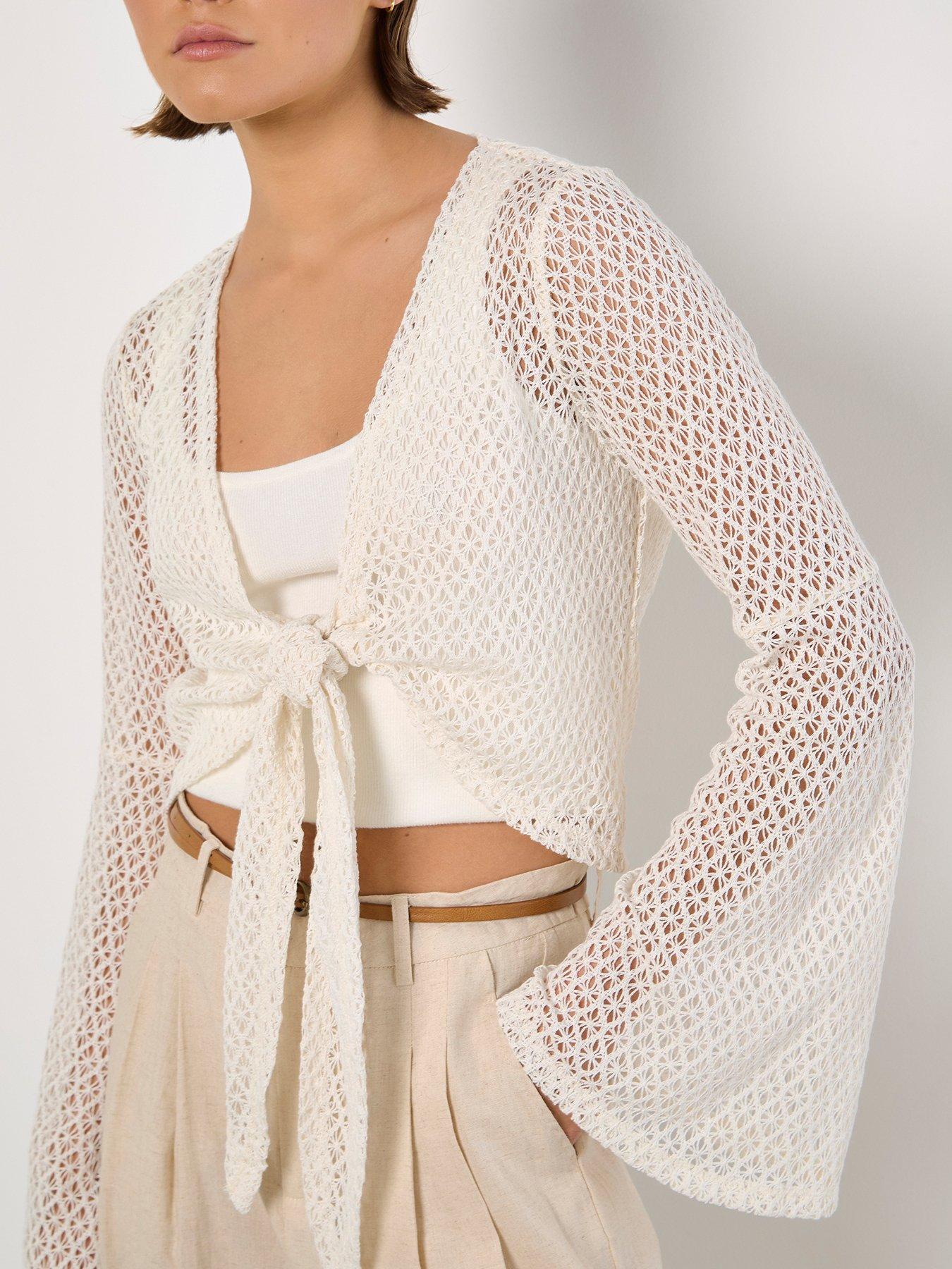 Image 5 of 5 of Apricot Crochet Mesh Bell Slv Cardigan