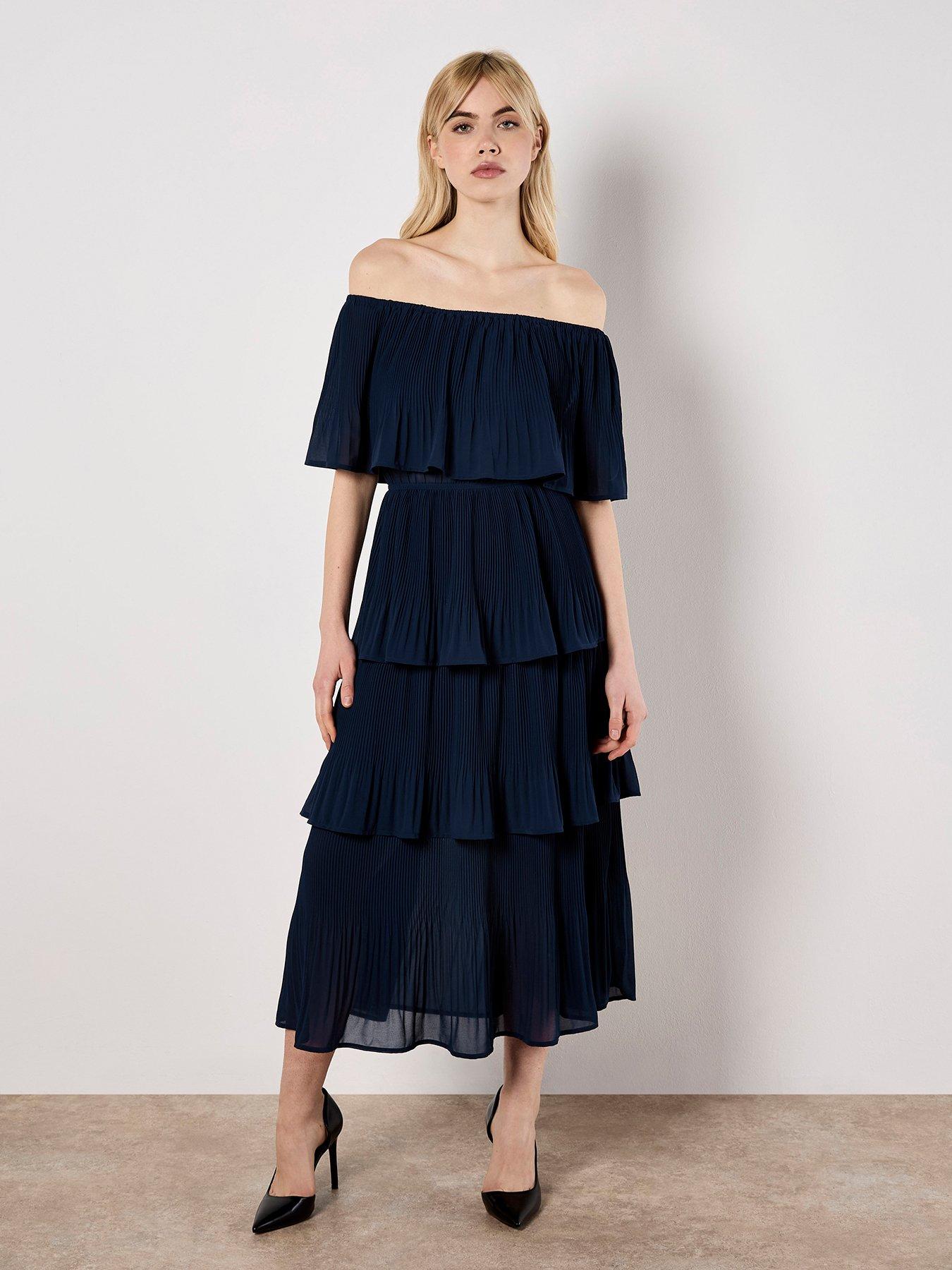 Image 1 of 5 of Apricot Summer Plisse Bardot Midi Dress