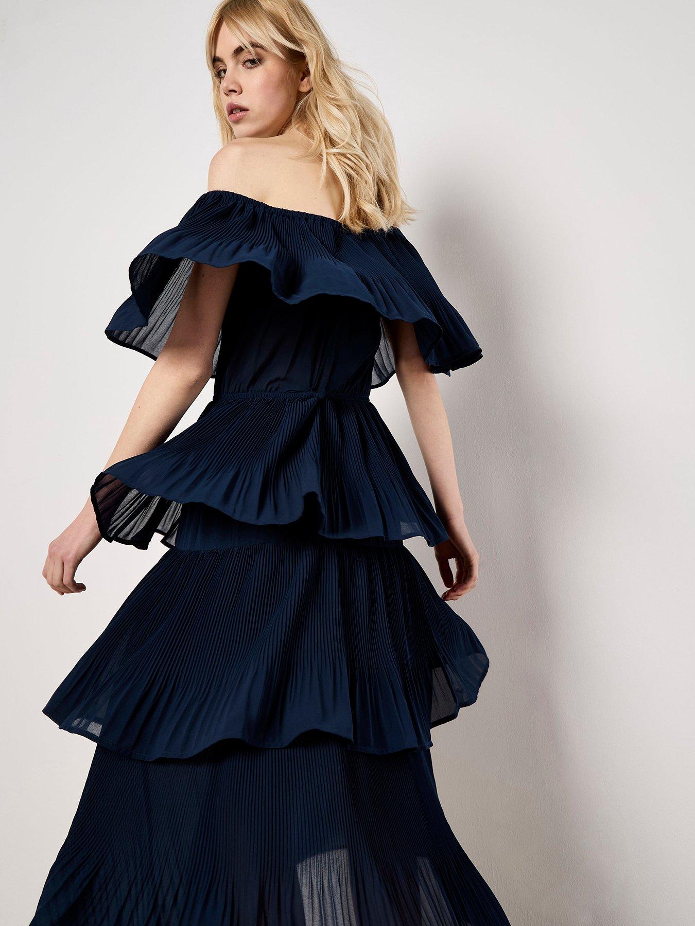 Image 4 of 5 of Apricot Summer Plisse Bardot Midi Dress