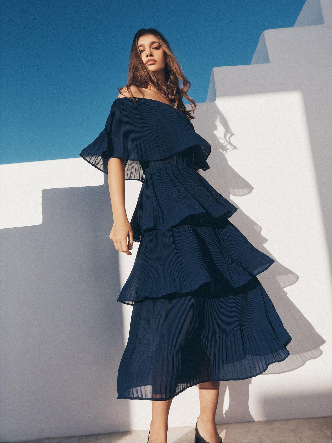 Image 5 of 5 of Apricot Summer Plisse Bardot Midi Dress