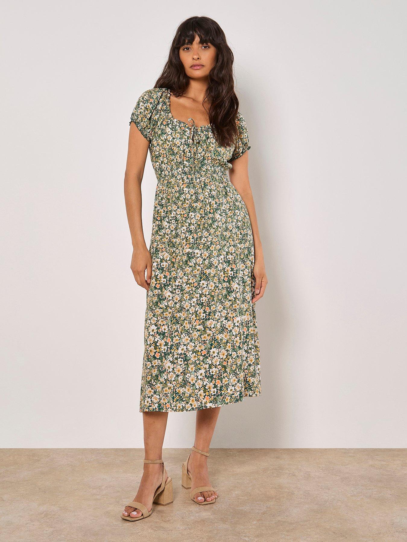 Image 1 of 4 of Apricot Milkmaid Midi Dress - Green
